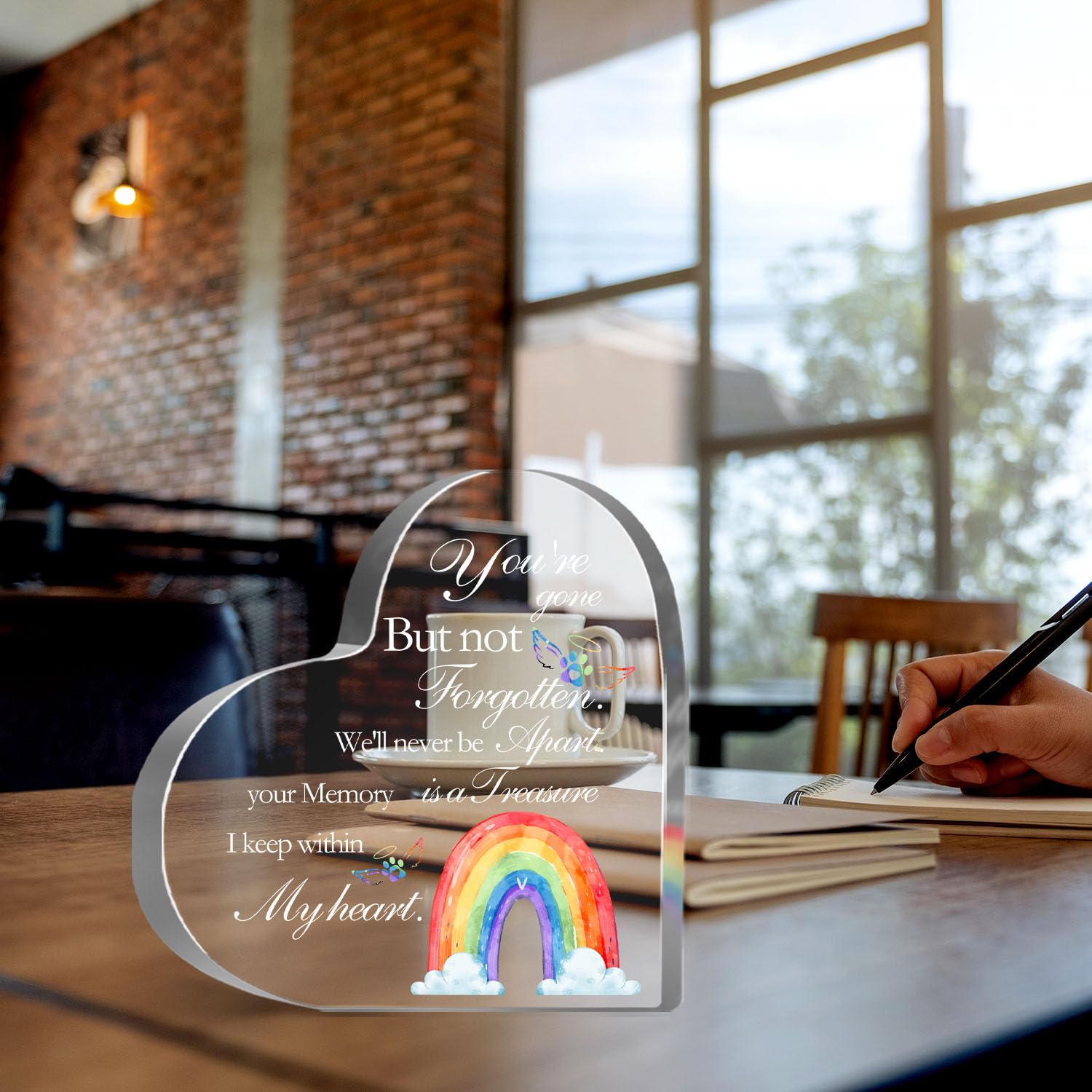 Munlicar Acrylic Decorative Signage, Pet-Rainbow Memorial Signage, Heart Shaped, 5.1 X 5.1 Inches, For Loss Of Dog Cat, Sympathy