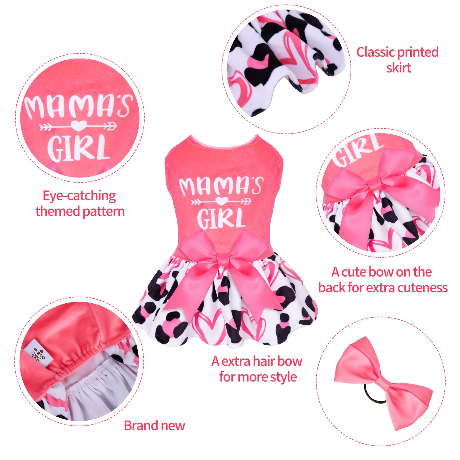 Cutebone Dog Dresses Velvet Mama'S Girl Small Dogs Clothes Onesie Pet Apparel Girl Puppy Skirt With Bow Hair Rope Cva40Xxs-D