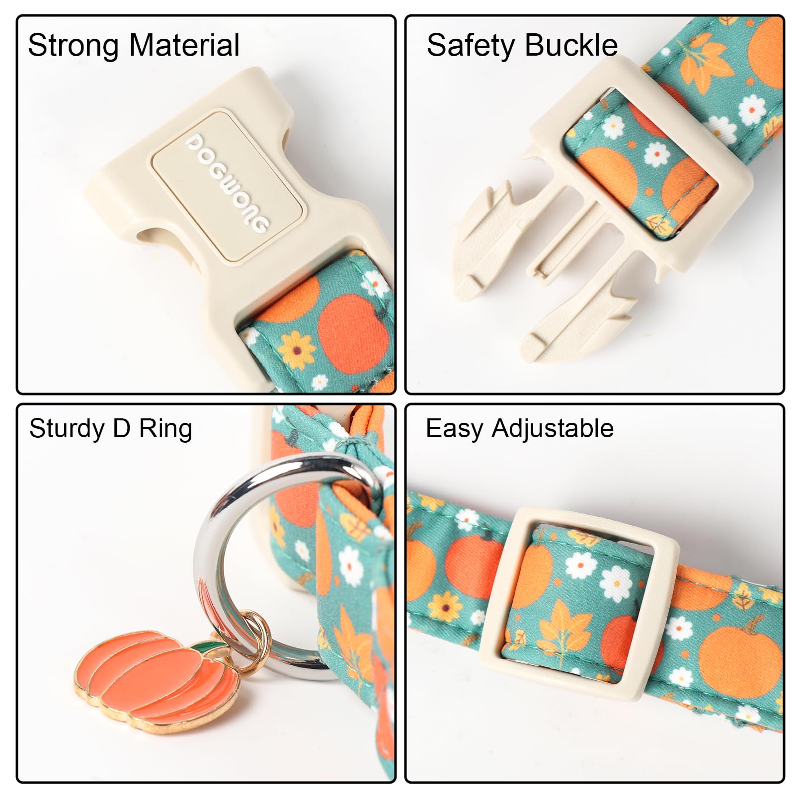 Dogwong Fall Pumpkin Dog Collar- Cute Fall Holiday Dog Collars Adjustable Halloween Dog Collar For Small Medium Large Dogs Xs