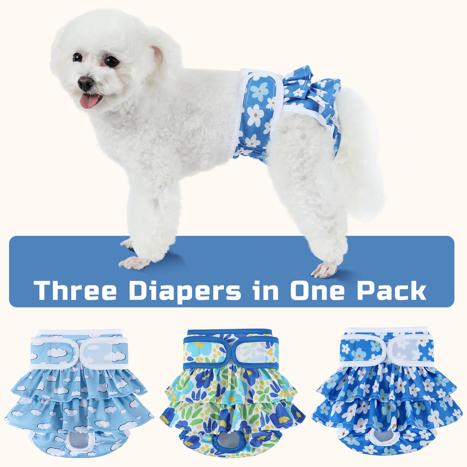Washable Dog Diapers Female 3 Pack Reusable Highly Absorbent Puppy Diaper, Premium Doggie Diaper, Durable Leak-Proof Dot Doggy D