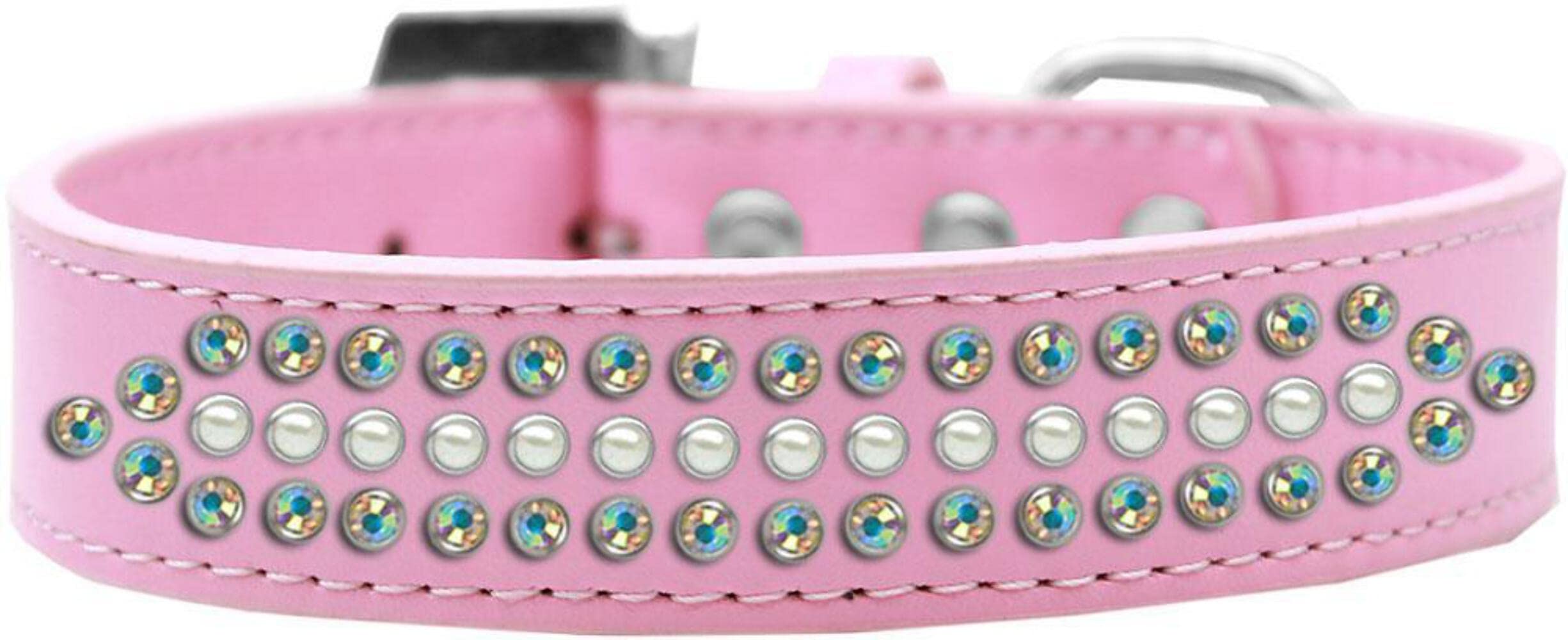 Dog, Puppy and Pet Fashion Collar, Ritz Pearl & Aurora Borealis Crystals Rimsets Light Pink 16
