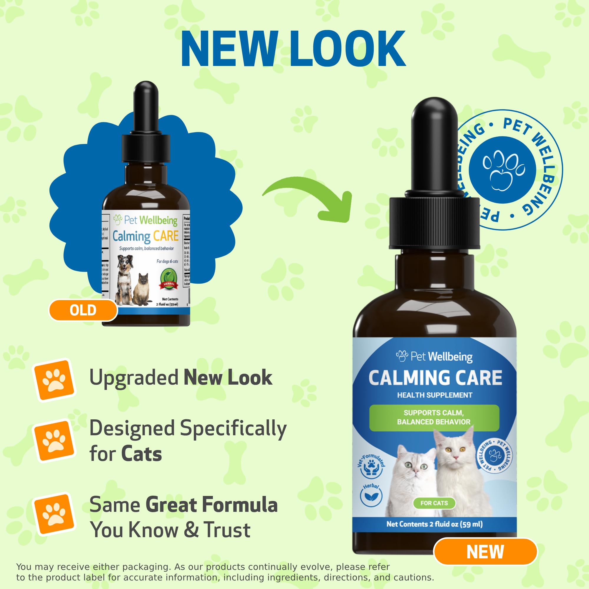 Pet Wellbeing Calming Care for Cats - Calm Support, Relaxed Nervous System, Emotional Balance, Adaptogens, Ashwagandha, Holy Bas