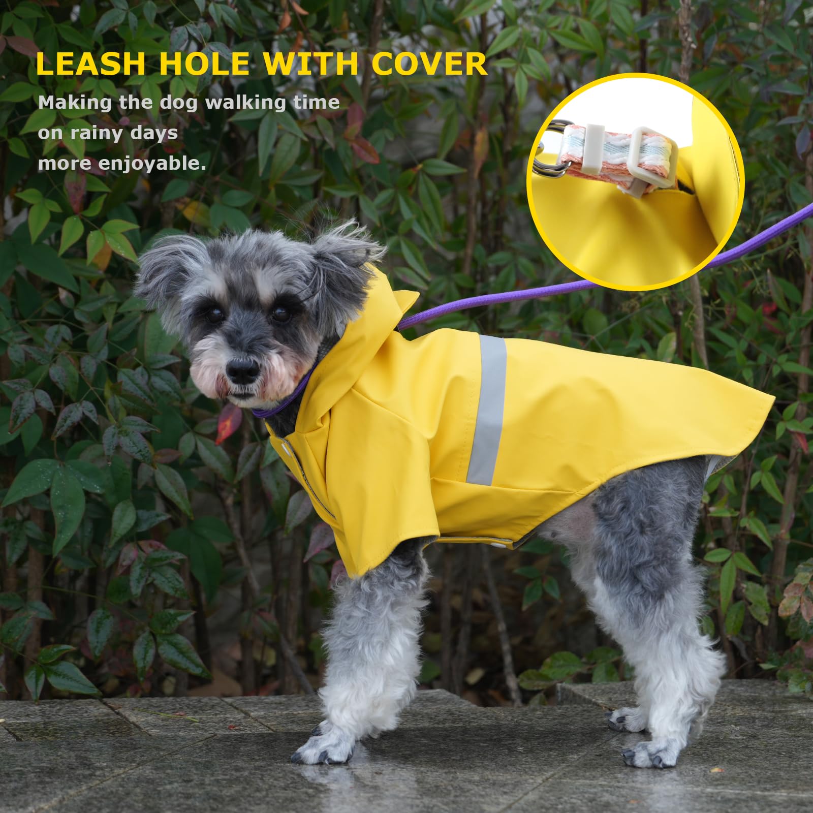 Hi Sprout Dog Raincoat, Dog Rain,Water And Snow Proof Jacket With Hood, Leash Hole And Reflective Strap, Lightweight Puppy Cloth