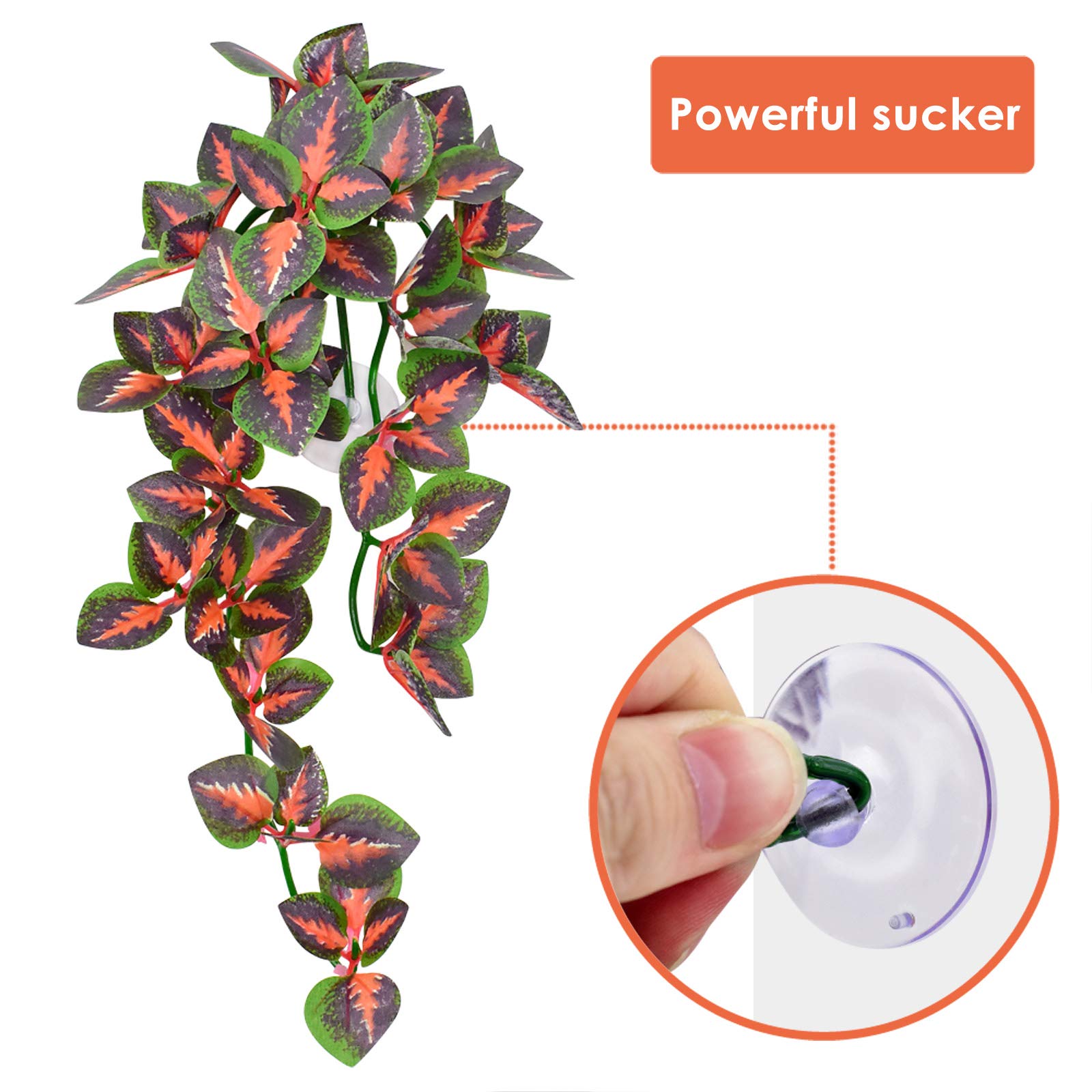 Katumo Reptile Plants, Amphibian Hanging Plants With Suction Cup For Snake, Bearded Dragons, Lizards, Geckos, Toads, Hermit Crab Tank Pets Habitat Decorations