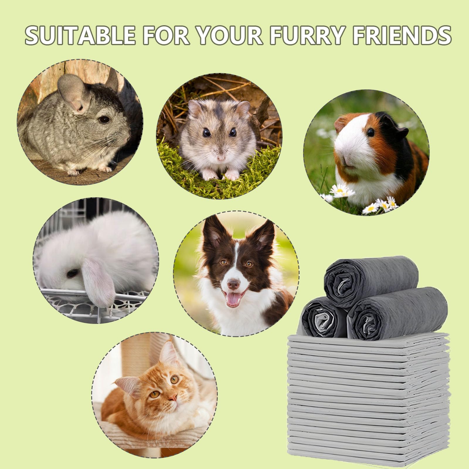 Pesandy Rabbit Pee Pads, Pet Toilet/Potty Training Pads, 120Pcs All Absorb & Odor Control Disposable Cage Liners With Quick-Dry