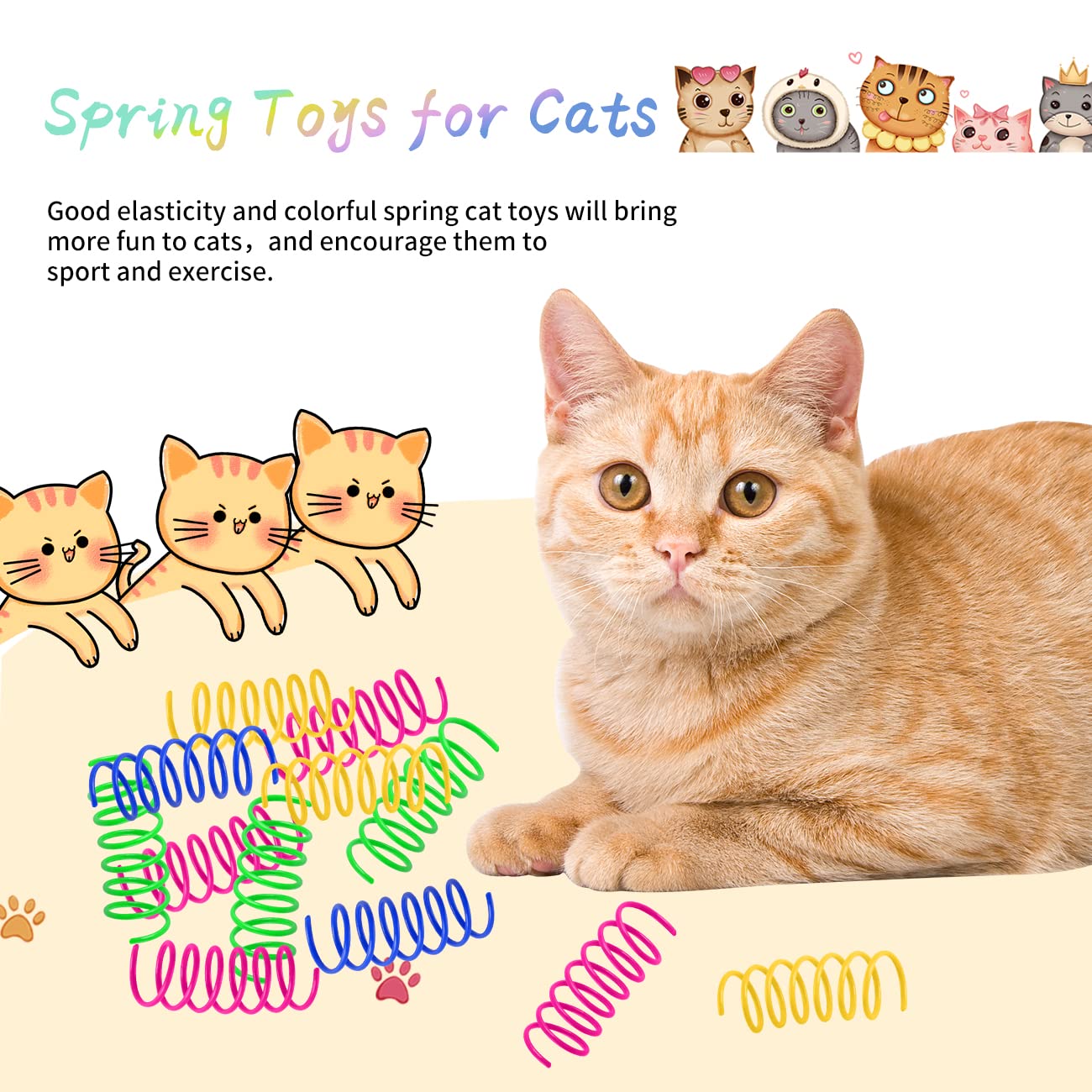 Jcshimo Cat Spring Toys, 120 Pack Creative Toy Plastic Colorful Kitten Spiral Spring Durable Cat Plastic Coil Interactive Toy Fo