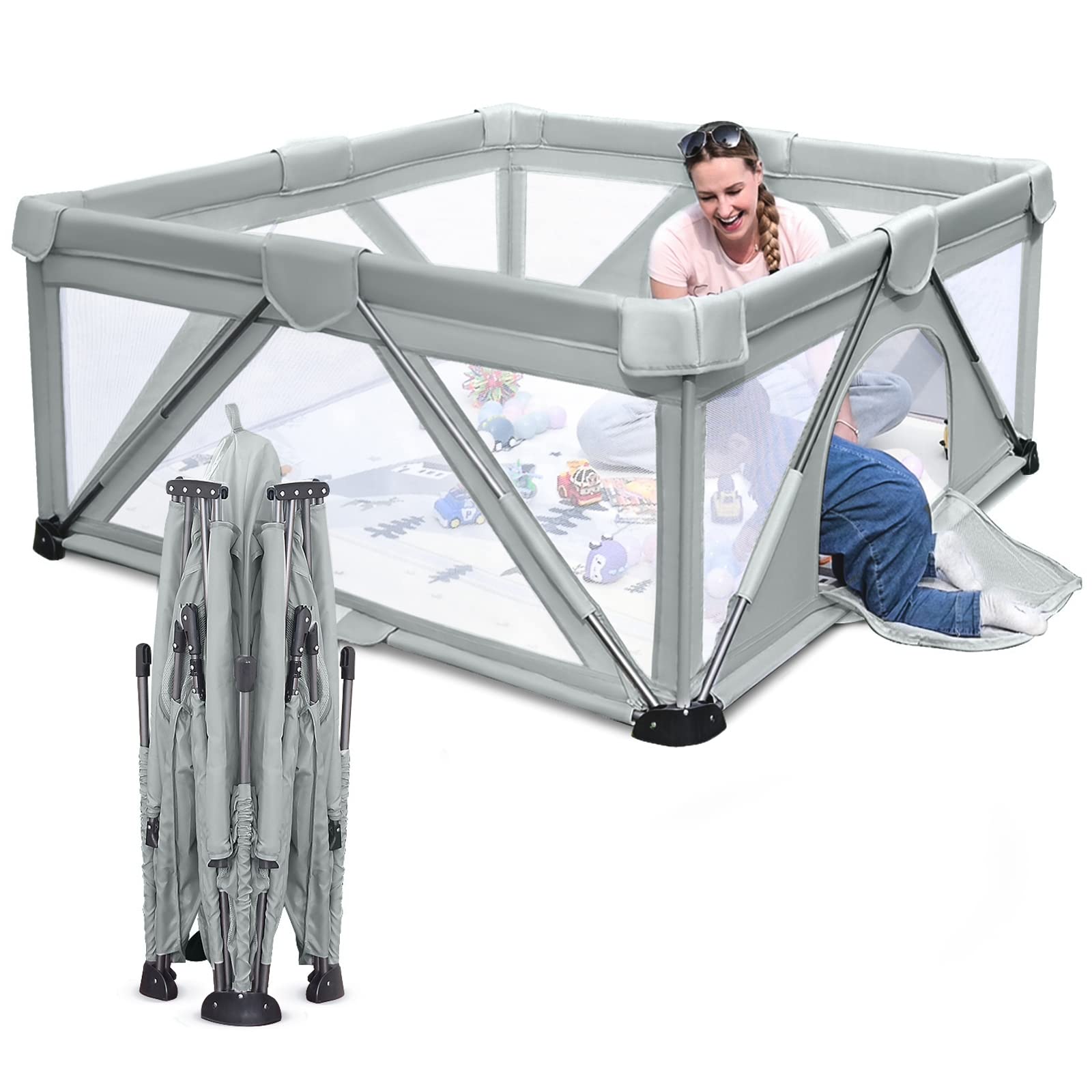 Baby Playpen Foldable, Heyo.Ja Large Play Yard, Playpen for Babies and Toddlers, Play Pens for Babies and Toddlers with Gate, In
