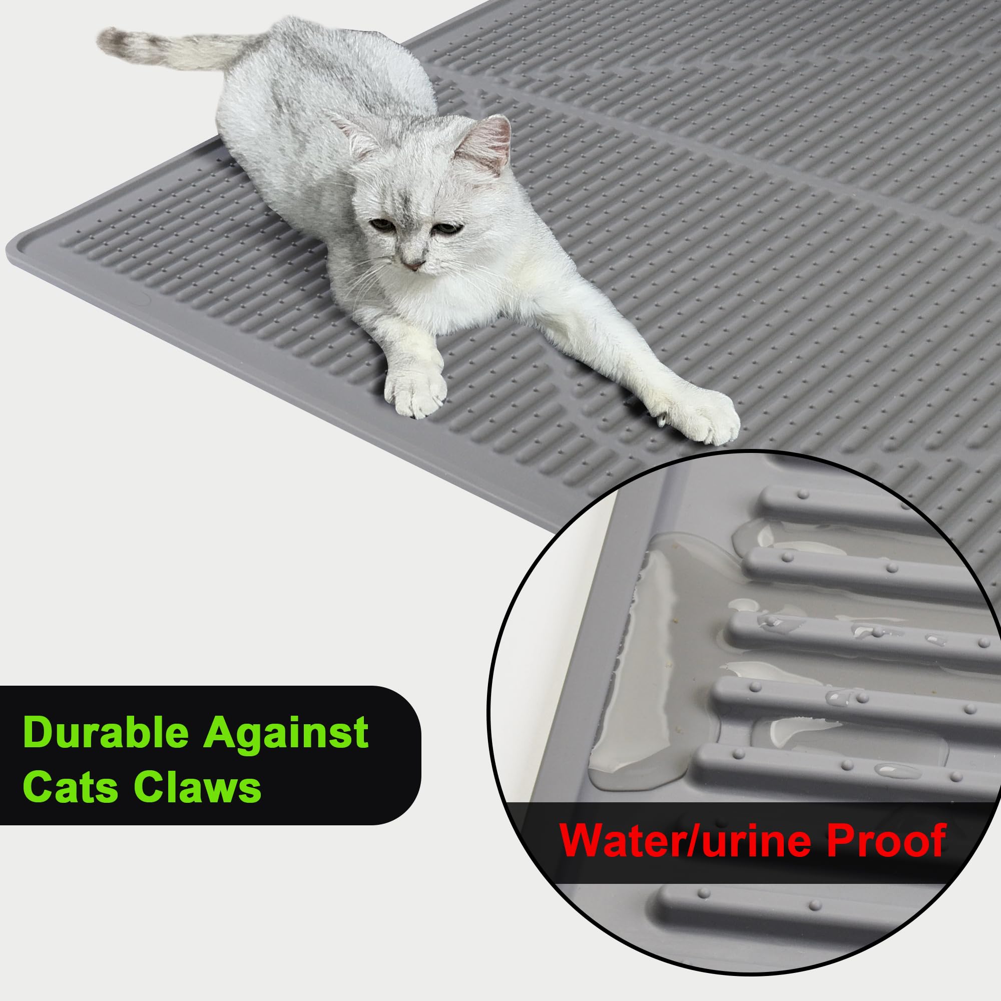 Mofason Cat Litter Mat Xxl - Waterproof Kitty Litter Box Mat For Floor - Extra Large Pet Trapping Litter Rug Pad - Silicone Cat Supplies & Accessories For Indoor Cats (38' X 25') -Grey