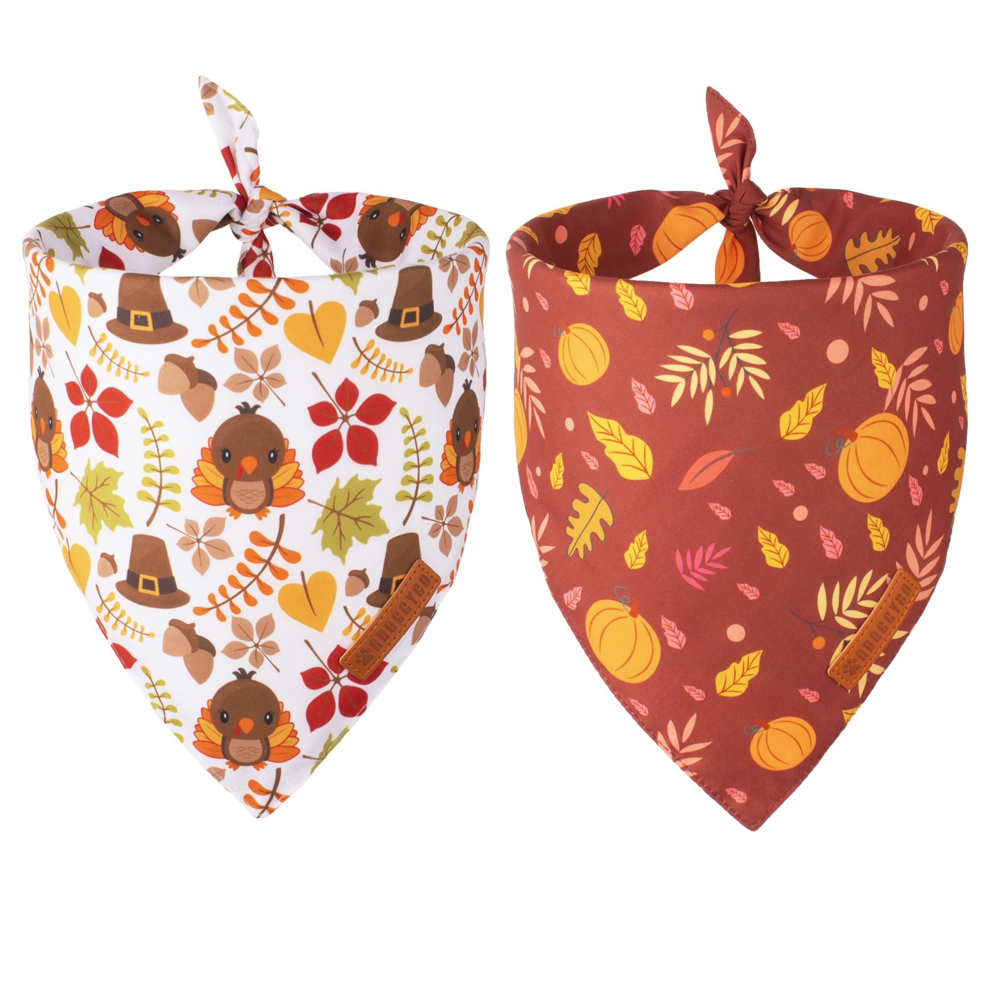 Adoggygo Thanksgiving Dog Bandana, Pumpkin Turkey Pet Scarf, Multi Size Offered, Fall Autumn Leaves Thanksgiving Bandanas For Sm