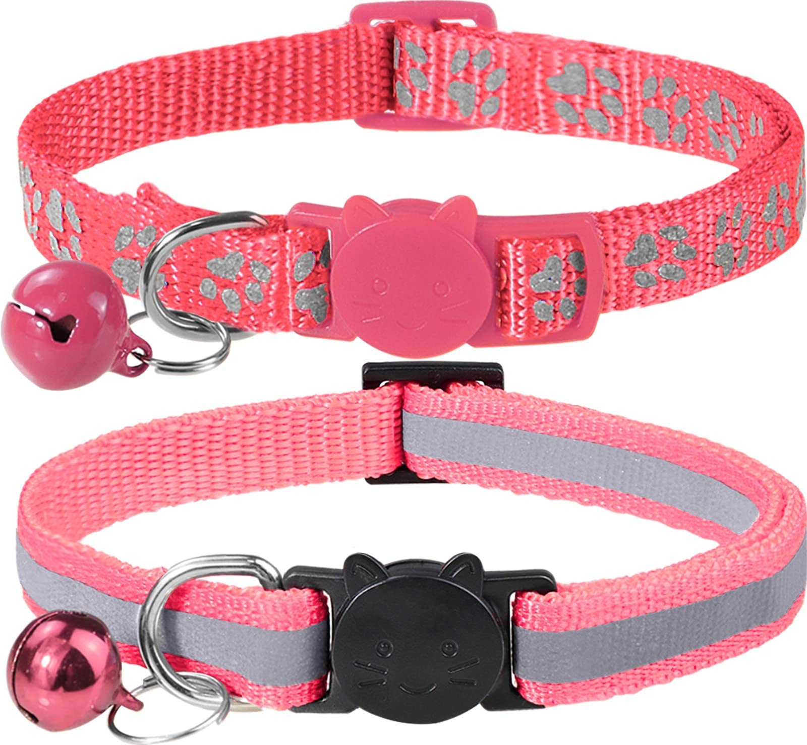 Taglory Reflective Cat Collars Breakaway With Bell, 2-Pack Girl Boy Pet Kitten Collar Adjustable 7.5-12.5 Inch, Pink
