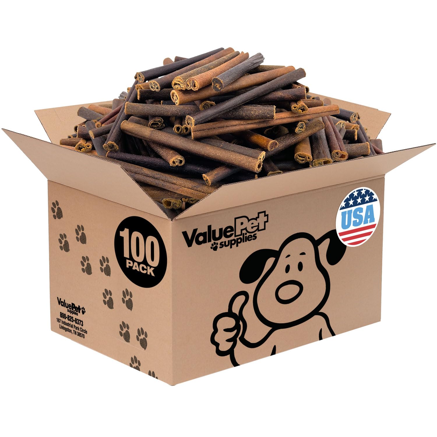 ValueBull USA Collagen Sticks for Dogs, 6 Inch Medium Chews, Natural Long-Lasting Dog Treats, 100 Count Bulk Pack - Promotes Joi
