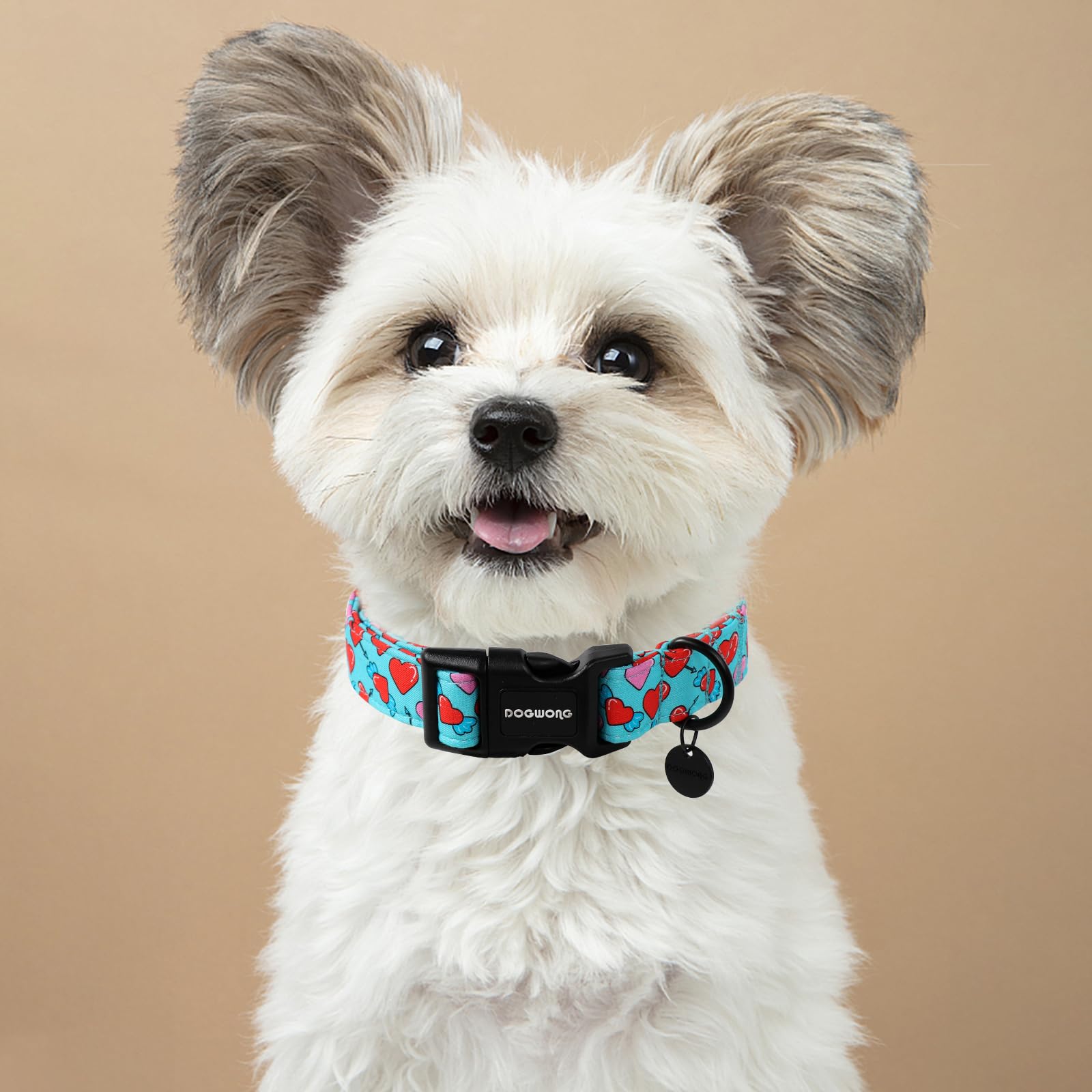 Dogwong Blue Heart Dog Collar Adjustable Soft Natural Fabric Girl Pet Dog Collar Cute Heart Valentine Puppy Necklace For Small M