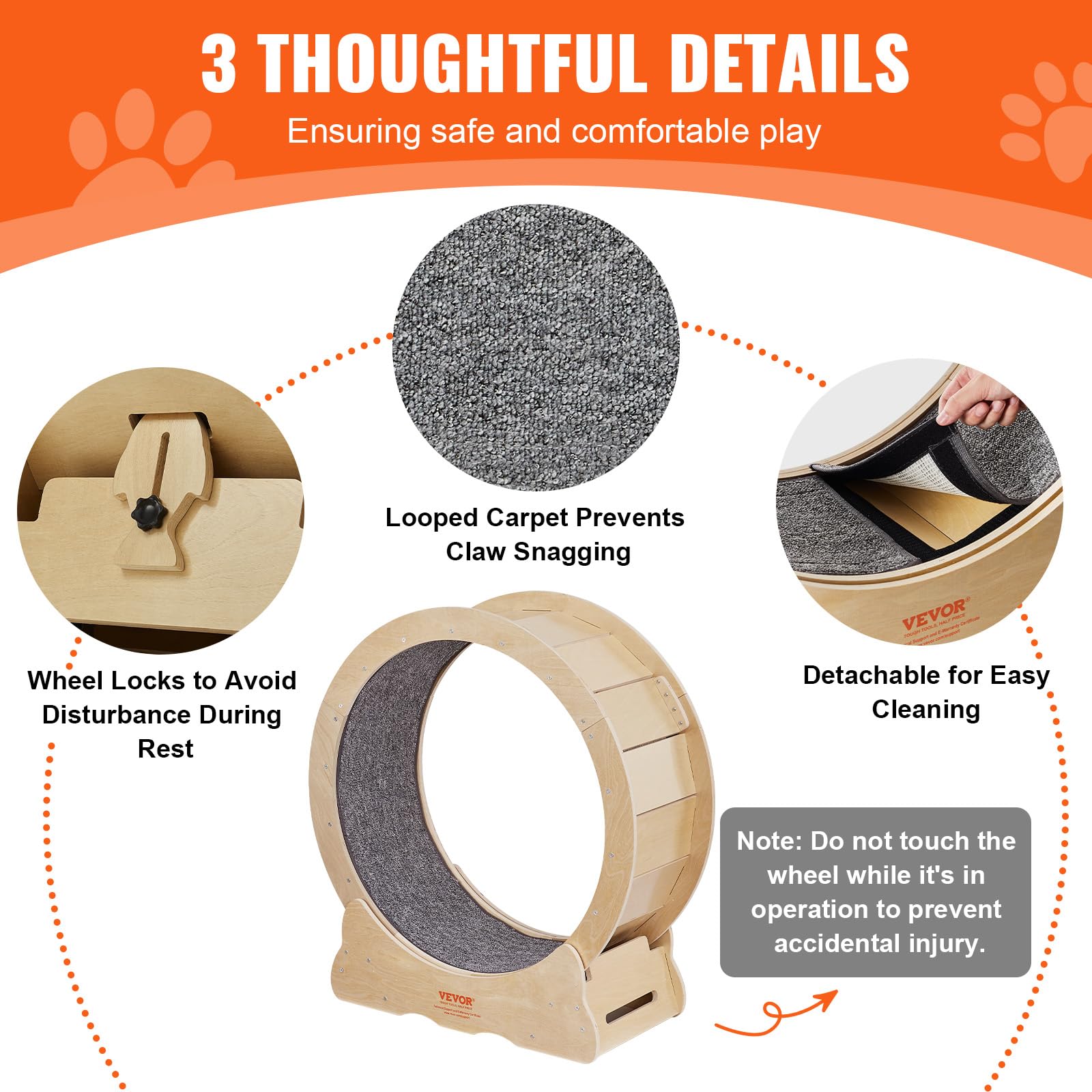 VEVOR Cat Exercise Wheel, Large Cat Treadmill Wheel for Indoor Cats, 29.5 inch Cat Running Wheel with Detachable Carpet and Cat