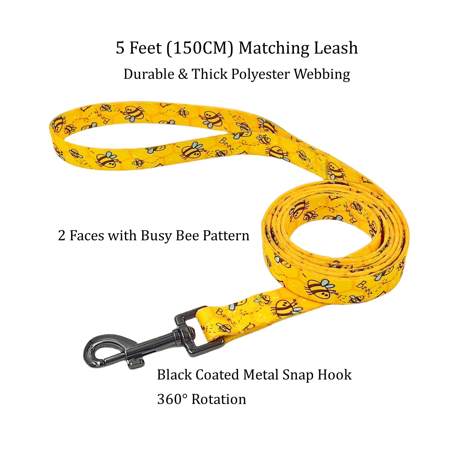 Olahibi Dog Collar Leash Set, Busy Bee Pattern, 5Ft Matching Leash, Polyester Material, 4 For Small Medium Large Dogs.(Xs, Bee)