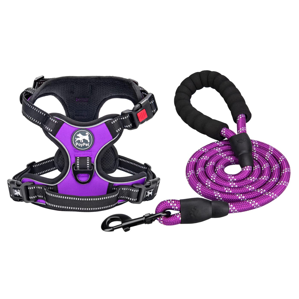 Poypet Dog Harness And Leash Combo, Escape Proof No Pull Vest Harness, With 5 Feet Leash, Reflective Adjustable Soft Padded Pet Harness With Handle For Small To Large Dogs(Purple,S)