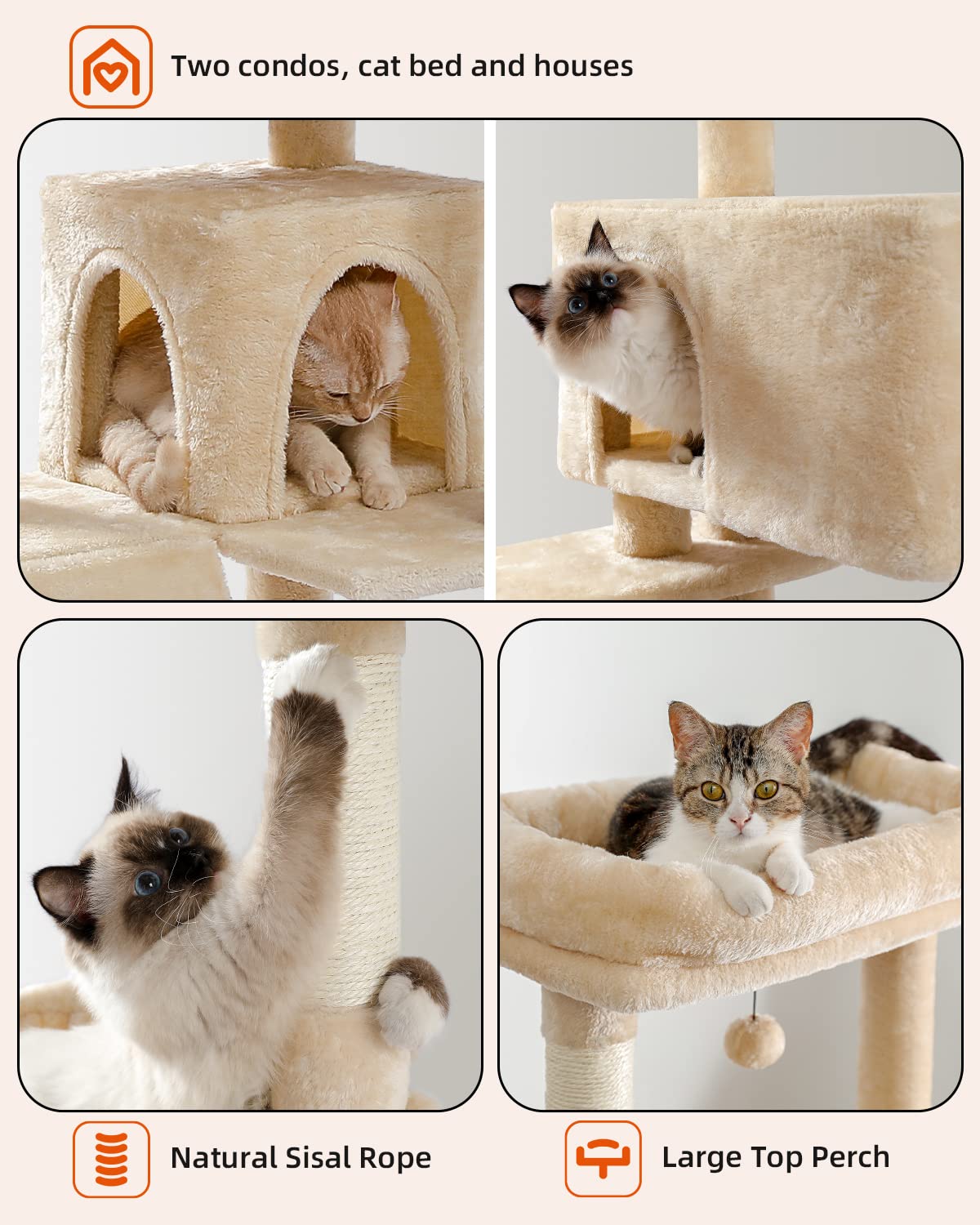 Muttros Cat Tree For Large Cats With Super Large Top Perch,56.2'' Multi-Level Tower For Indoor Cats With Hammock And Sleeping Ba