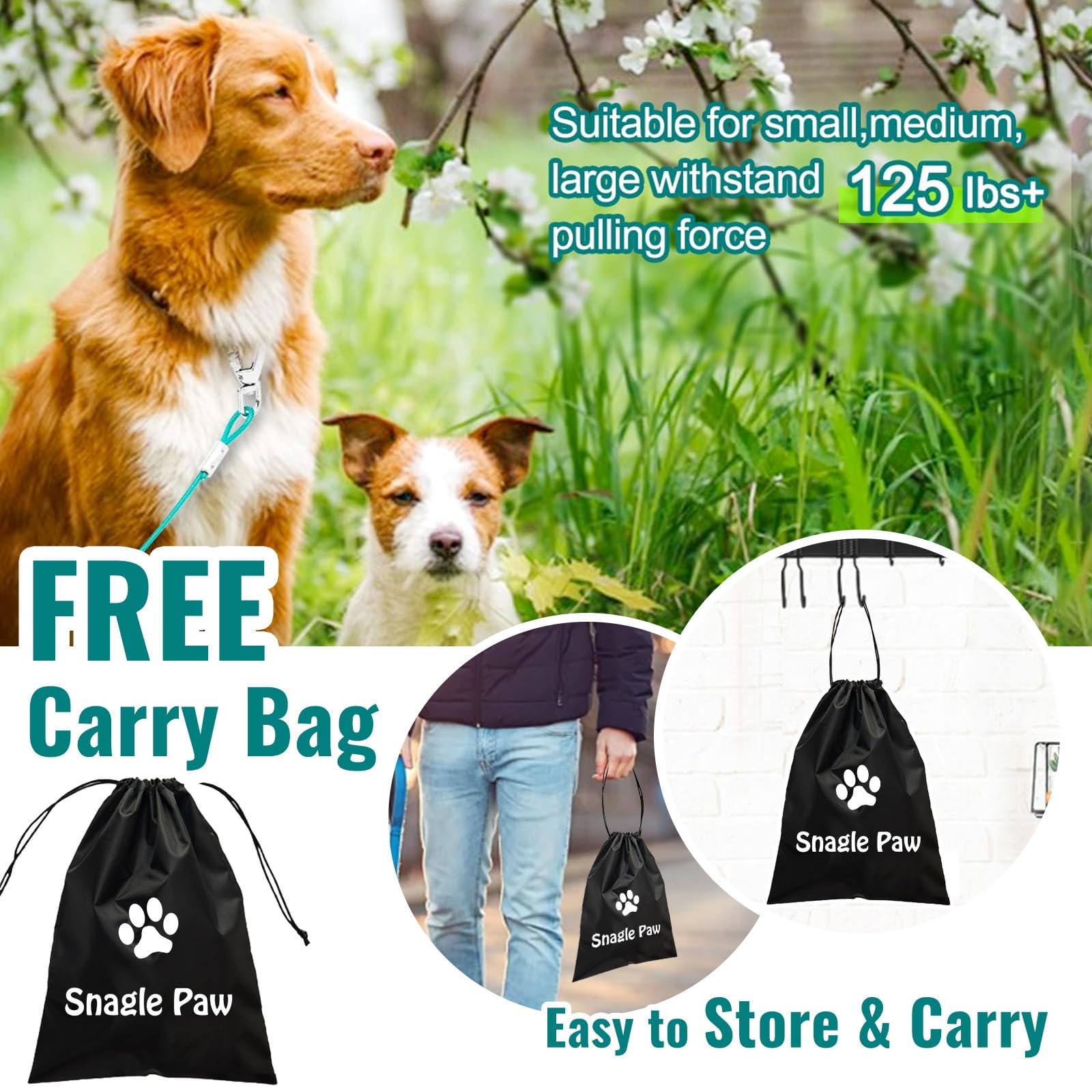 Tie Out Cable For Dogs, 15Ft Dog Leads For Yard Chew Proof, Heavy Duty Dog Tie Out Cable With Shock Absorbing Spring For Large Dogs Up To 125Lbs, Durable Dog Runner For Yard Or Camping