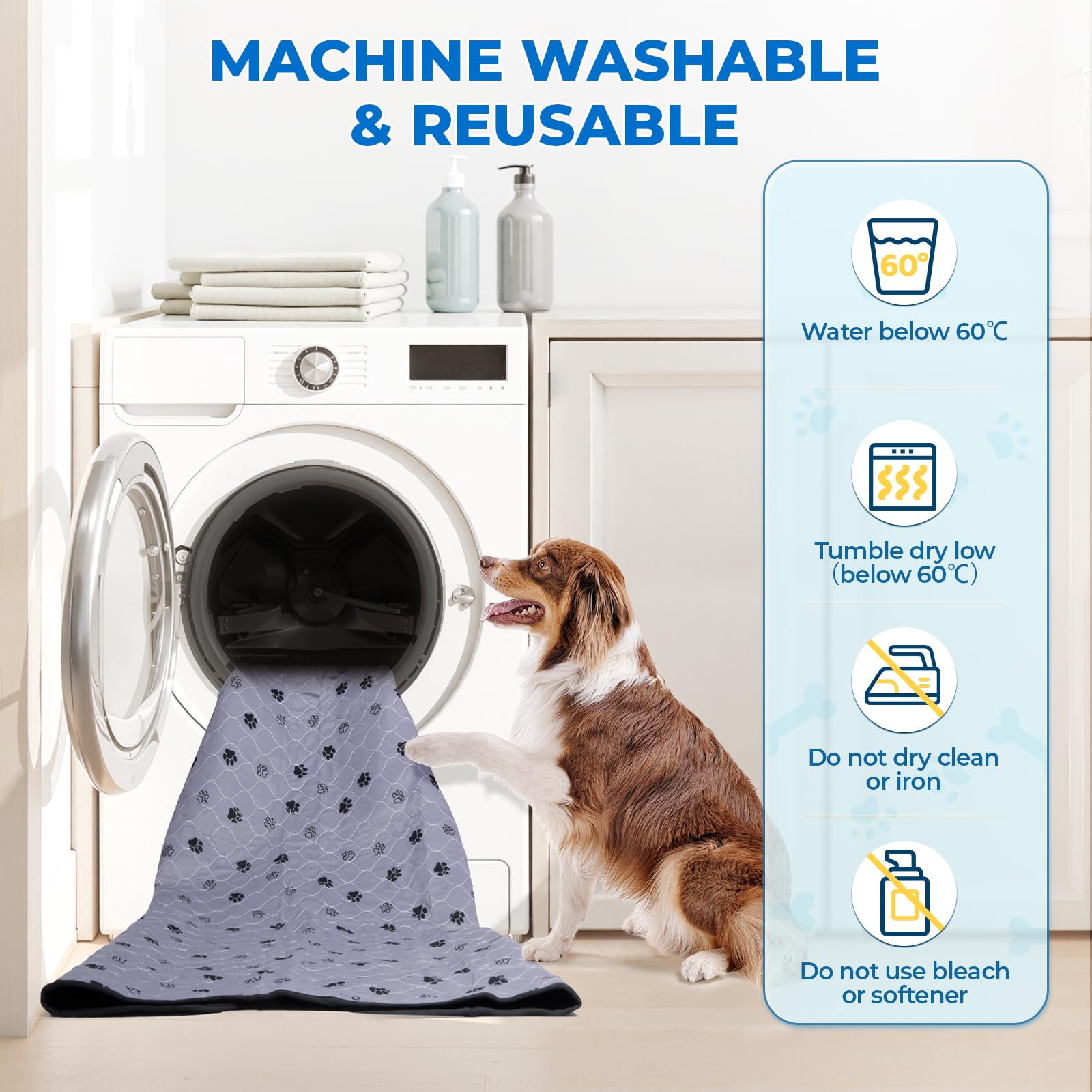 Fostanfly Non-Slip Washable Pee Pads For Dogs, 2 Pack Large 63''X63'' Ultra-Absorbent And Leak-Proof Reusable Potty Training Pad