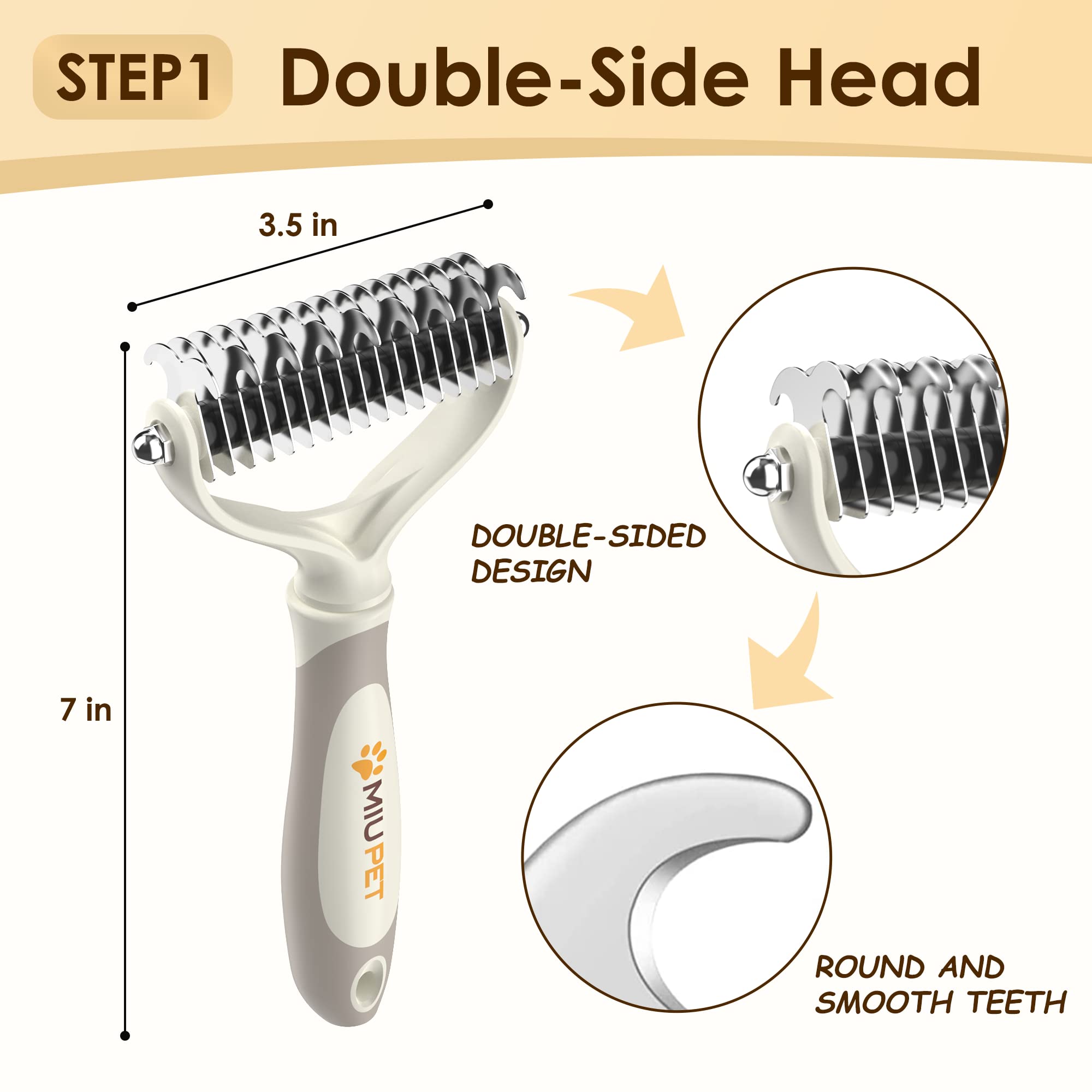 Miu Pet Professional Long-Haired Dog And Cat Grooming Kit - Deshedding And Slicker Brush Set 3 In 1 Gift Box For Long Hair Pets