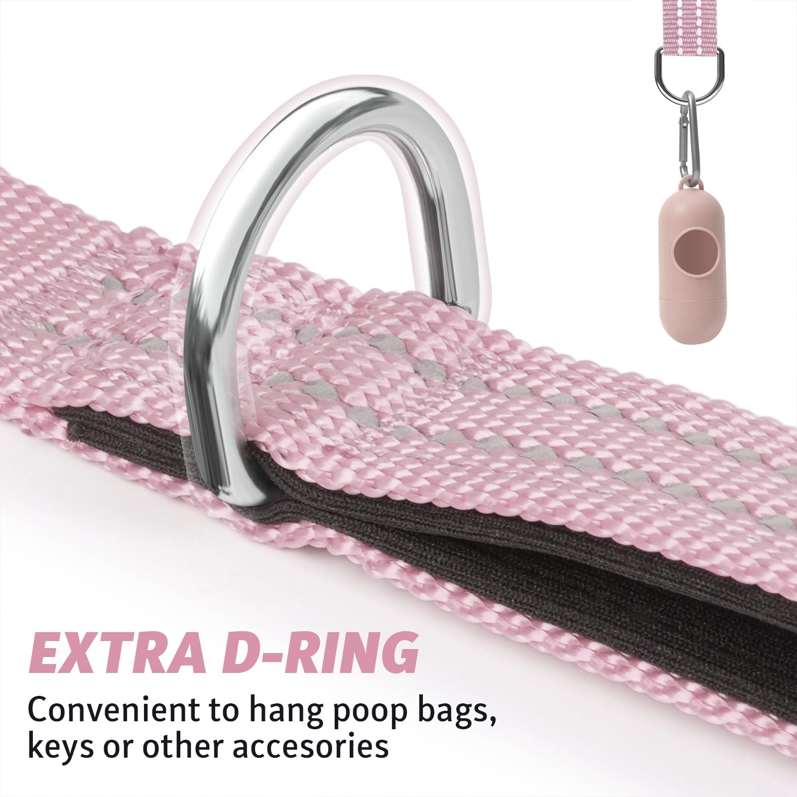 Xiaz 30 Feet Dog Training Leash, Nylon, Pink, Reflective, Padded Handle, 550 Lbs Bearing, Lightweight Suitable For Small, Medium