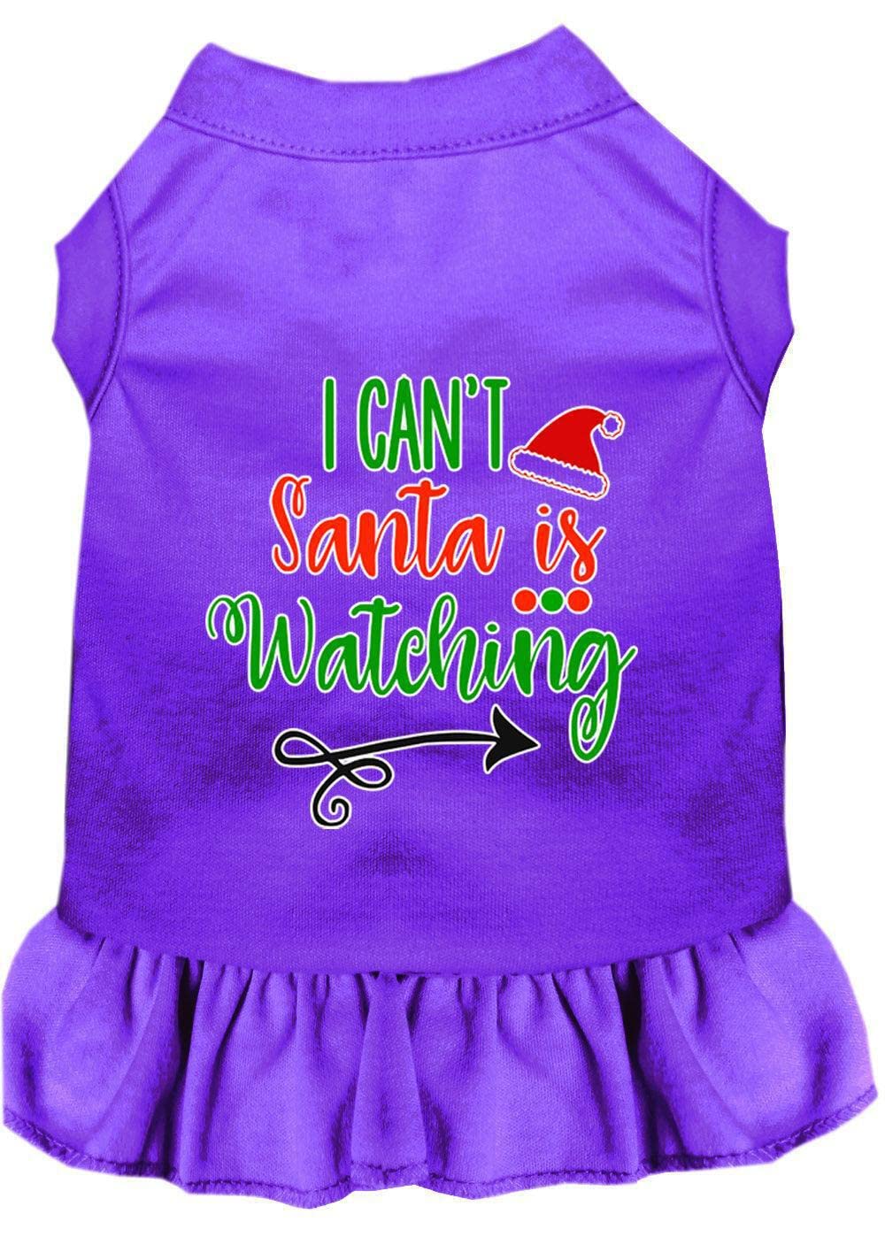 Christmas Pet Dog & Cat Dress Screen Printed, &quot;I Can't, Santa Is Watching&quot; Purple 2XL (20-25 lbs.)