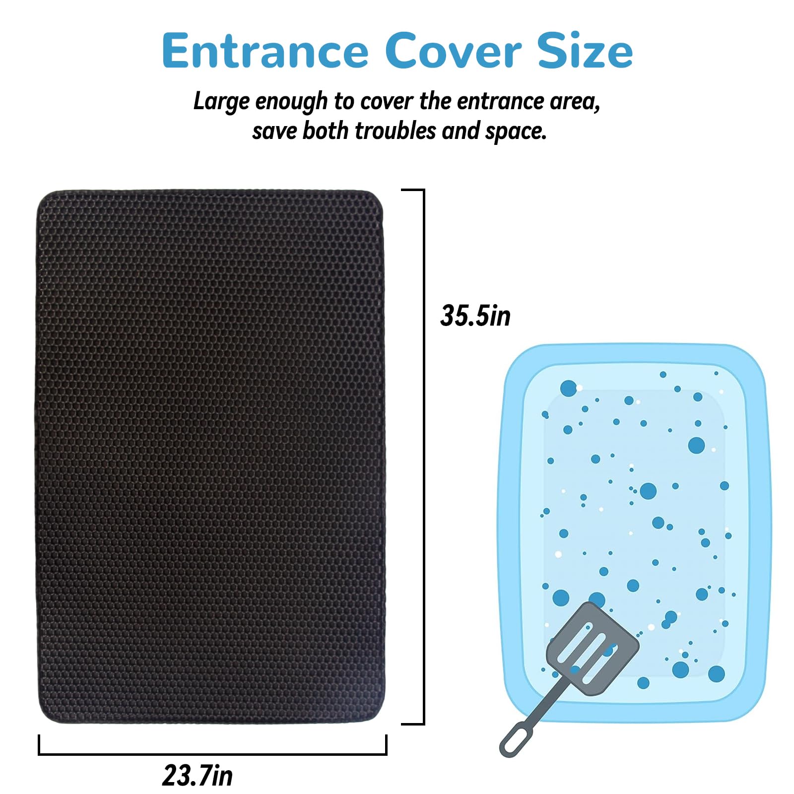 Tzhykphome Cat Litter Mat, Black, 35''X23'', Honeycomb Double Layer, Non-Slip, Waterproof & Urine Proof, Scatter Control, Washab