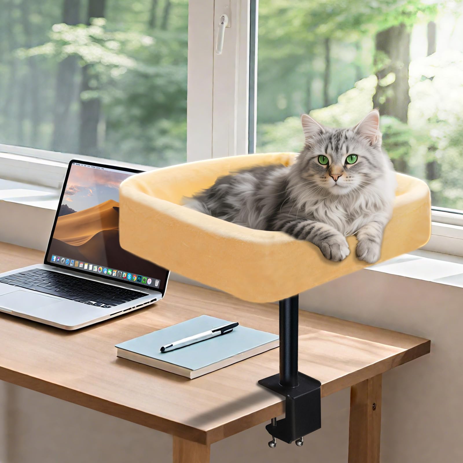 Cat Desk Bed, Sturdy Cats Bed For Desk With Washable Cover, Dual-Sided Breathable Summer & Winter, Comfortable Soft Pet Nest Bed