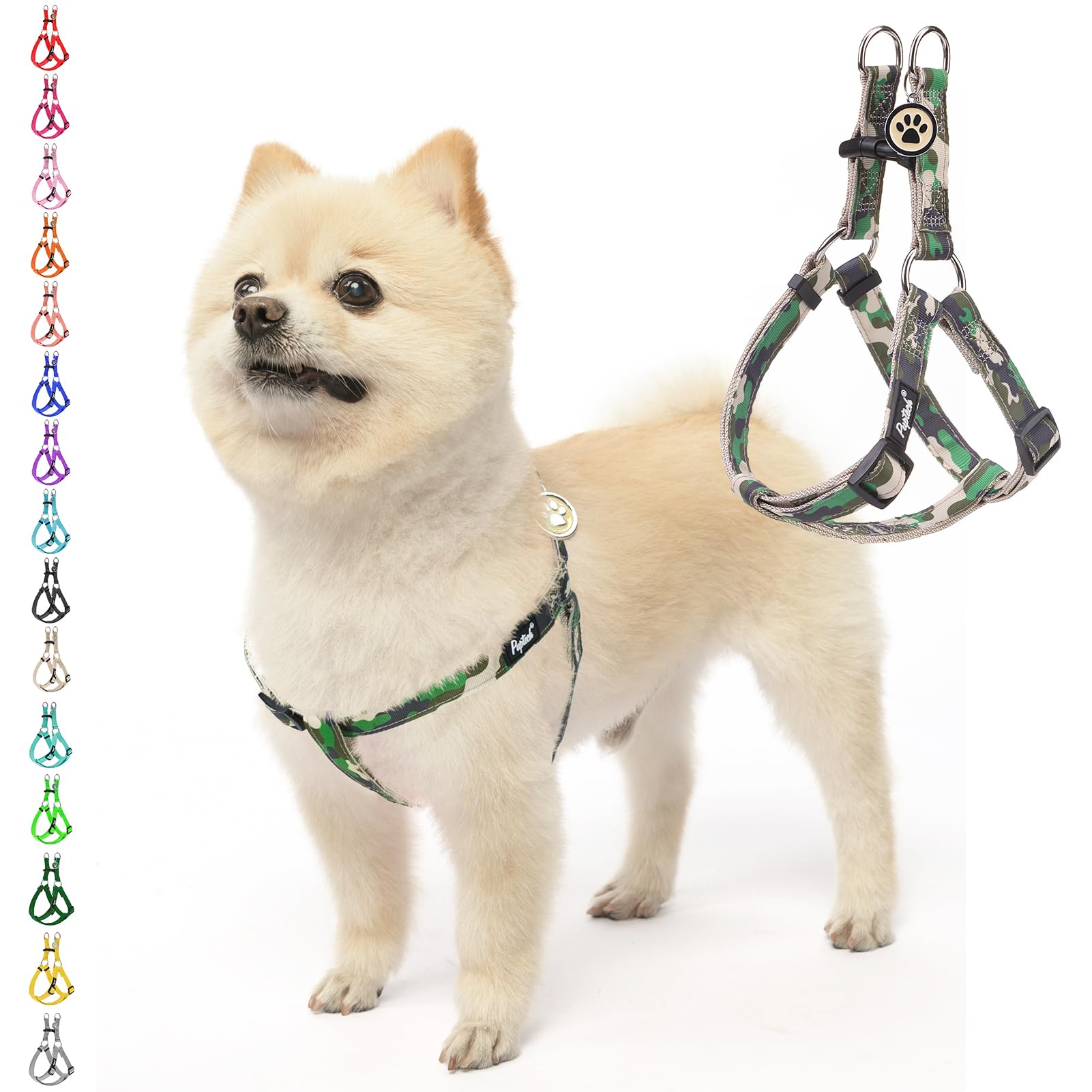 Pupteck No Pull Dog Harness Soft Adjustable Basic Nylon Step In Puppy Vest Outdoor Walking With Id Tag, Camouflage, S