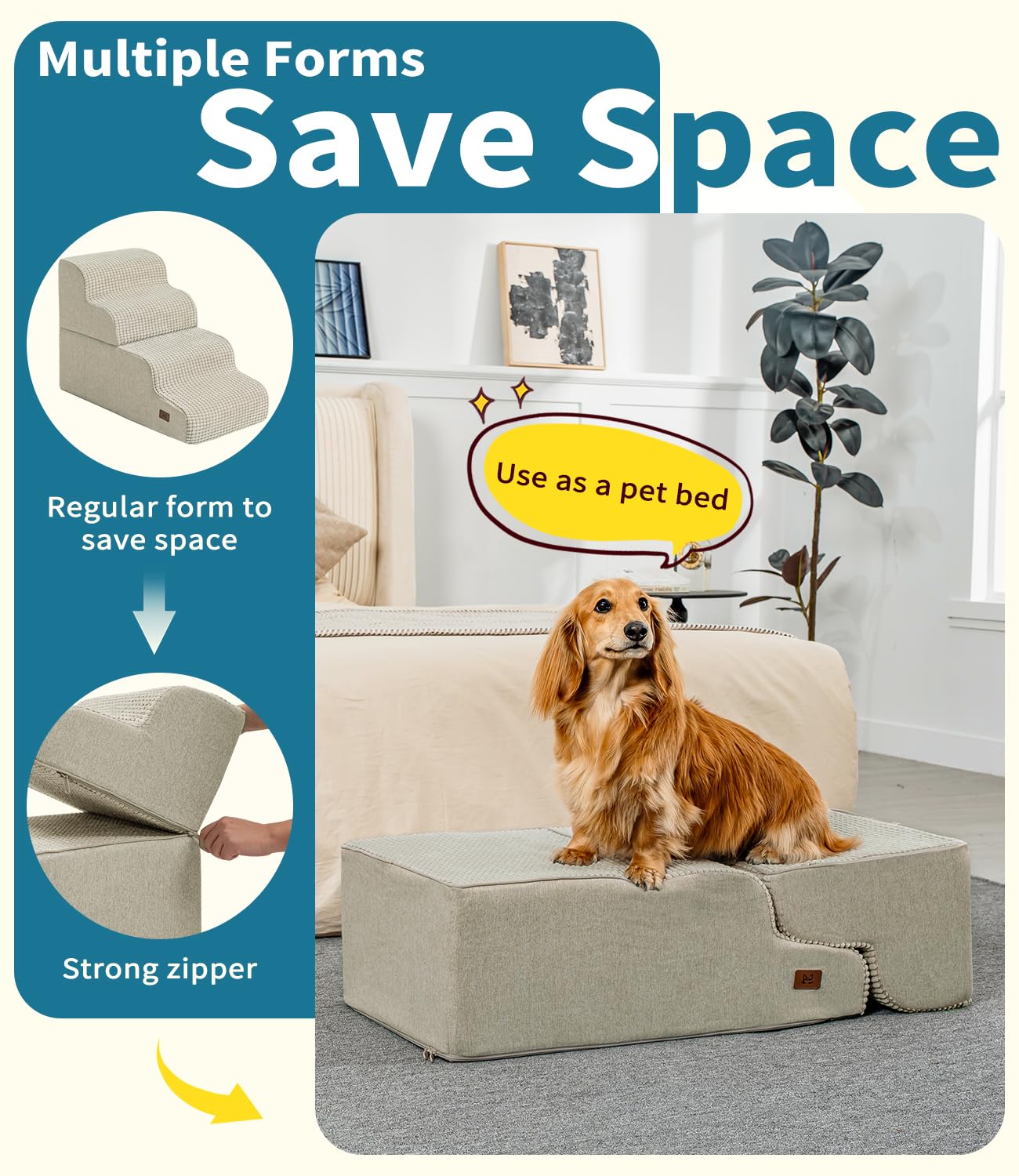 Abcpet Dog Step For Bed, Dog Stair 4-Step 35D Pet Stair 19.7'' H For High Bed Or Sofa Non-Slip Balanced Pet Step Indoor, Beige