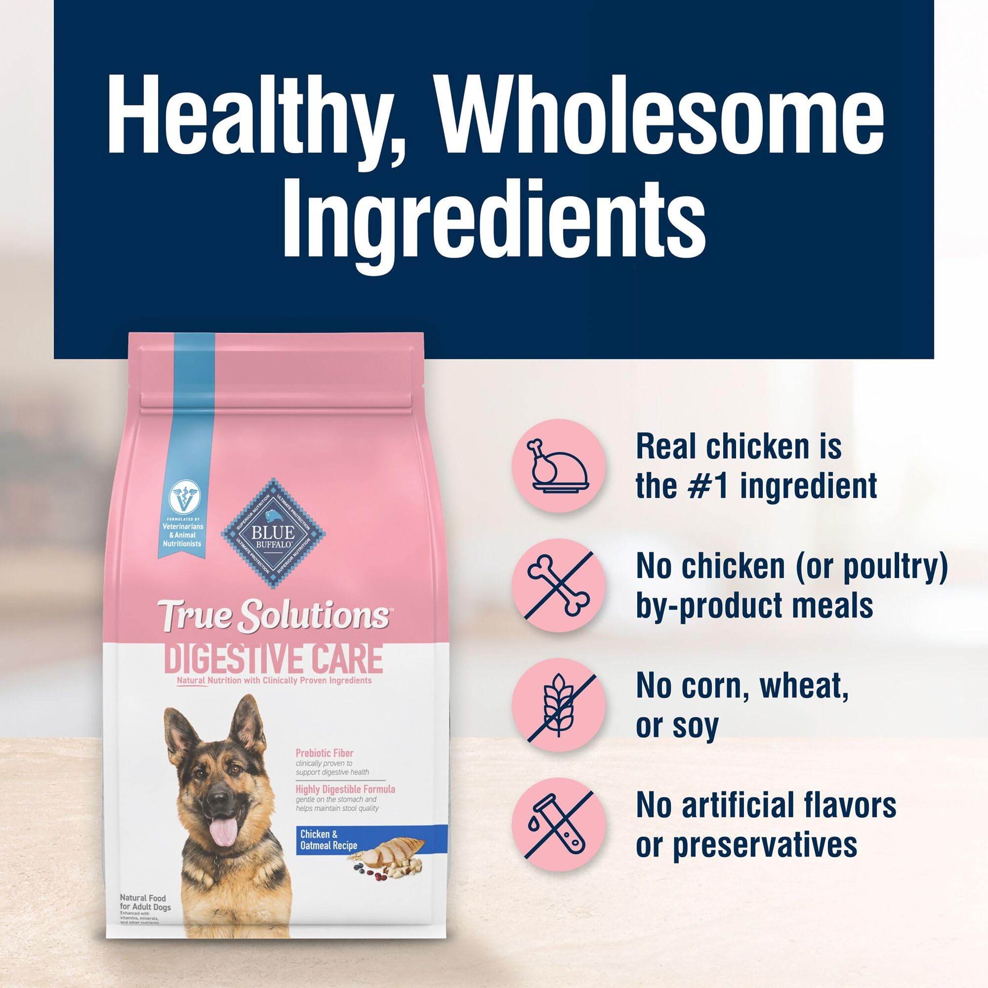 Blue Buffalo True Solutions Digestive Care Natural Dry Dog Food for Adult Dogs, Chicken, 24-lb. Bag