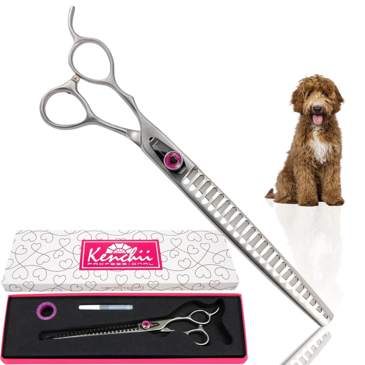 Kenchii Left Handed Dog Grooming Scissors | 22 Tooth Blender Dog Grooming Shears | Thinning Shears For All Dog Breeds | Pet Hair Blending Scissor | Pet Grooming Accessories | Love Collection