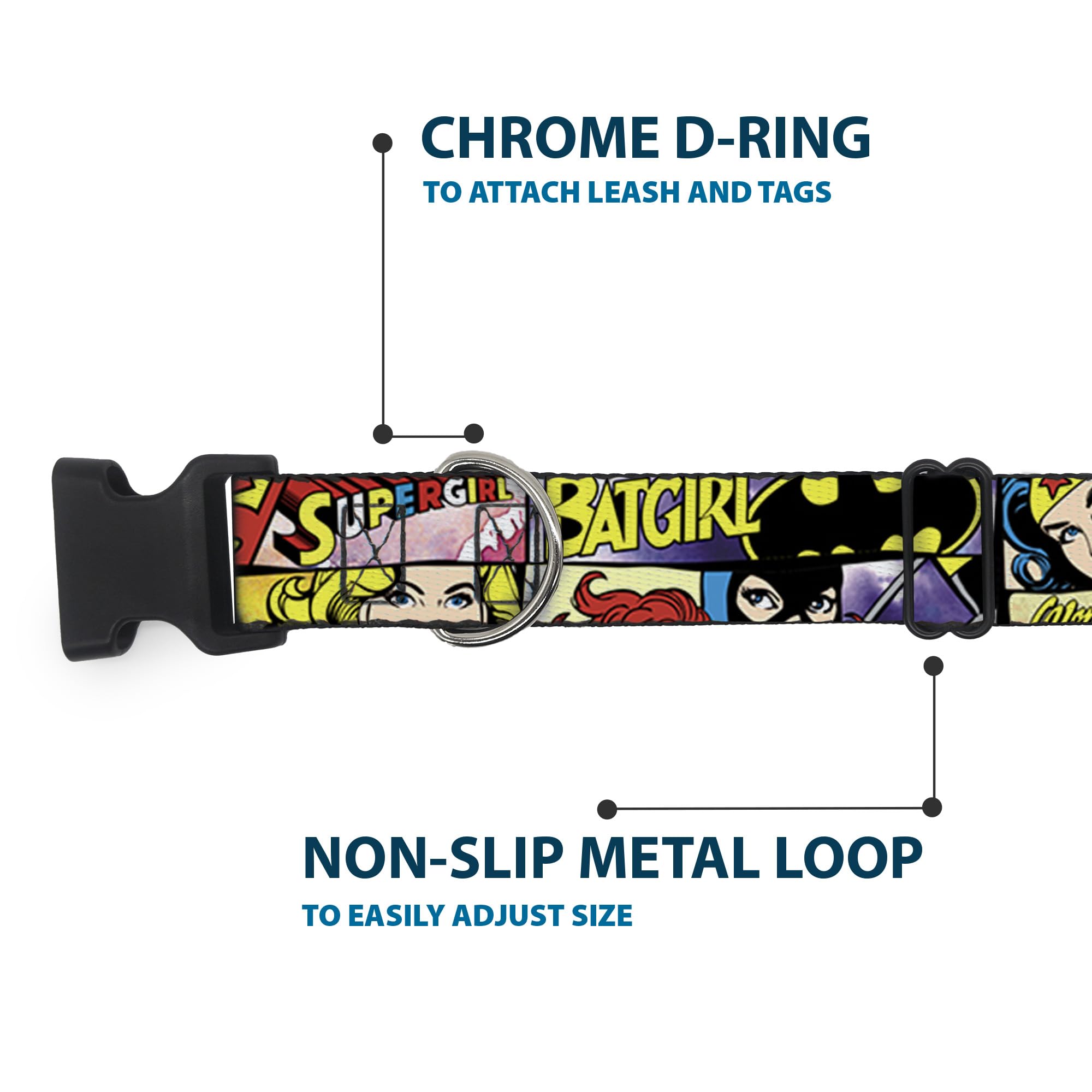 Buckle-Down Plastic Clip Collar - Superheroines Wonder Woman/Supergirl/Batgirl - 1 Wide - Fits 9-15 Neck - Small