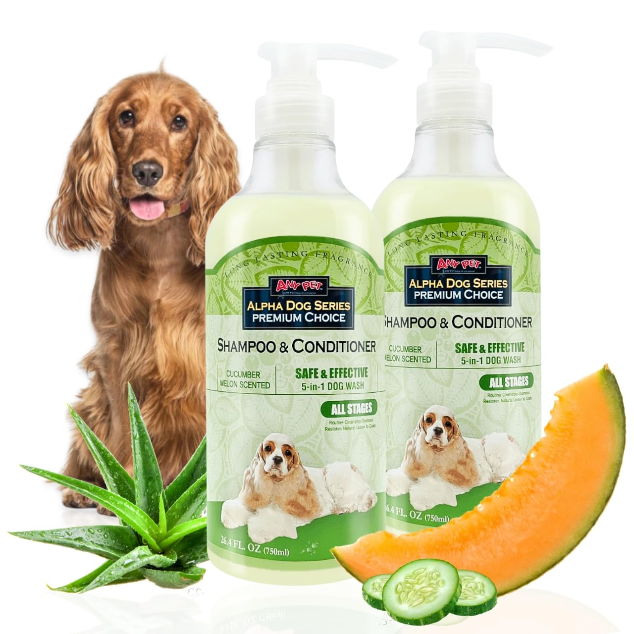 Alpha Dog Series Bright White Natural Whitening Dog Shampoo And Conditioner For Dogs With Aloe Vera, Ph Balanced Dog Shampoo And Conditioner Set, Tear-Free For Sensitive Skin 26.4 Oz (Pack Of 2)