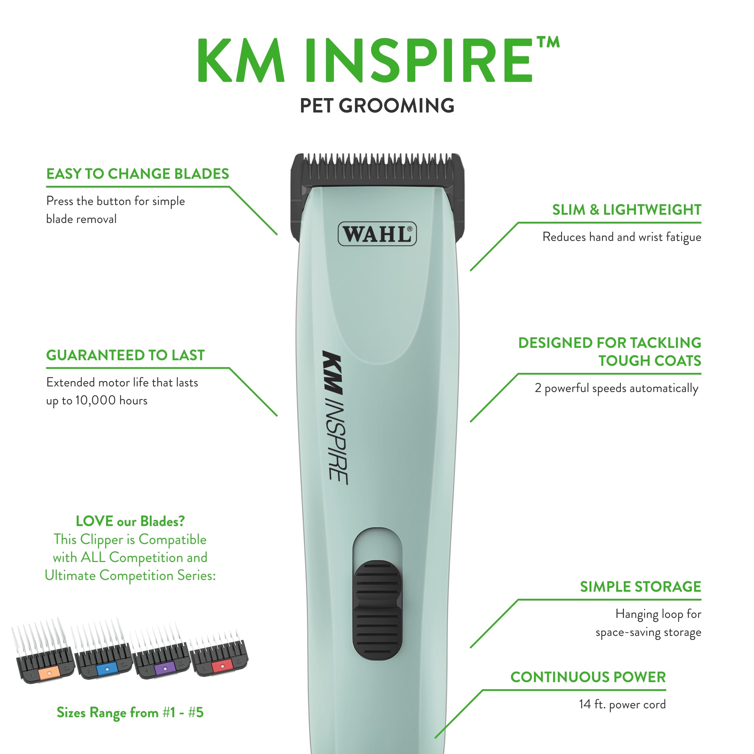 Wahl Pro Animal Km Inspire Grooming Clippers - Powerful Brushless Motor - Professional Grooming Kit - For Dog, Cat & Horse - Cor