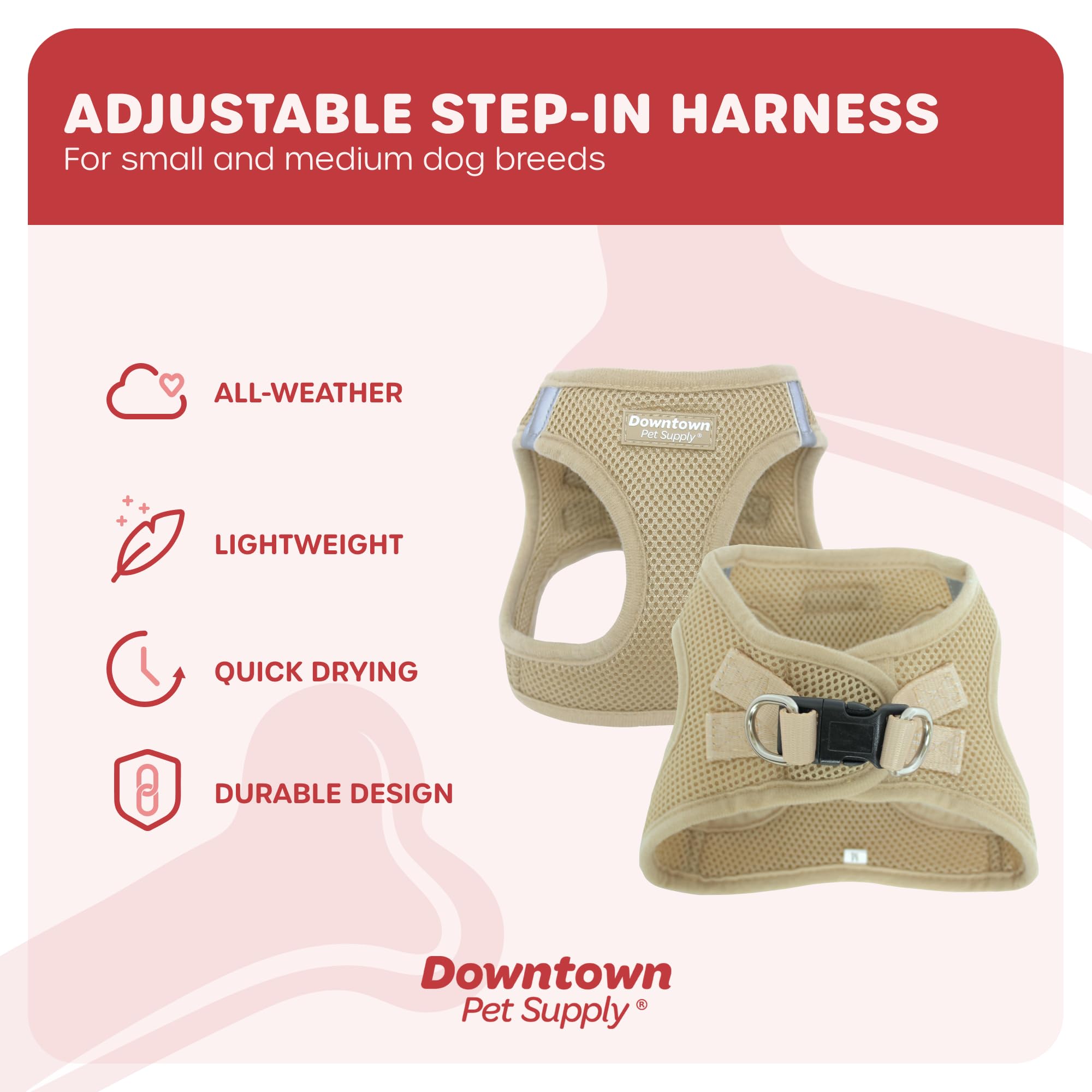Downtown Pet Supply Step In Dog Harness For Small Dogs No Pull, Large, Khaki - Adjustable Harness With Padded Mesh Fabric And Re
