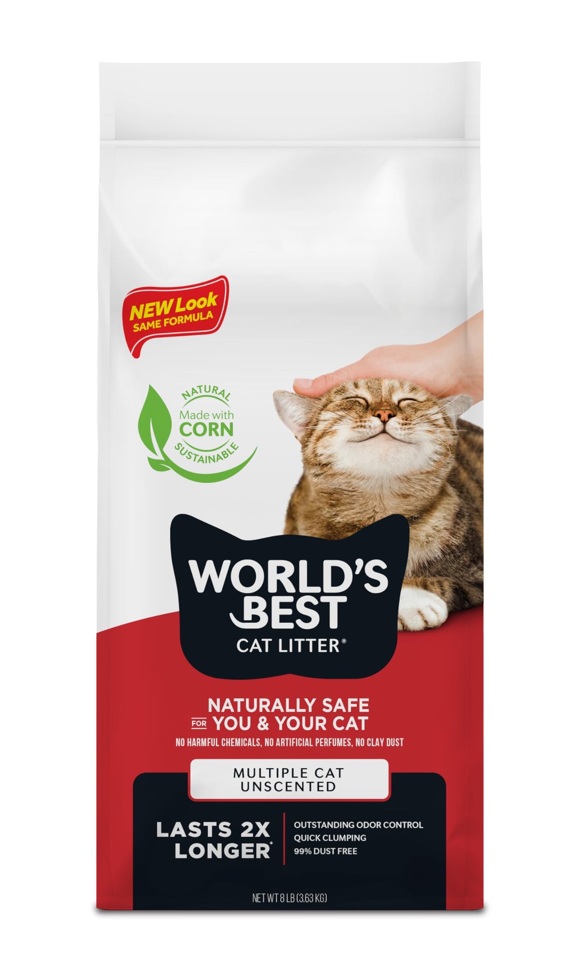 World'S Best Cat Litter Multiple Cat Unscented, 8-Pounds - Natural Ingredients, Quick Clumping, Flushable, 99% Dust Free & Made In Usa - Long-Lasting Odor Control & Easy Scooping