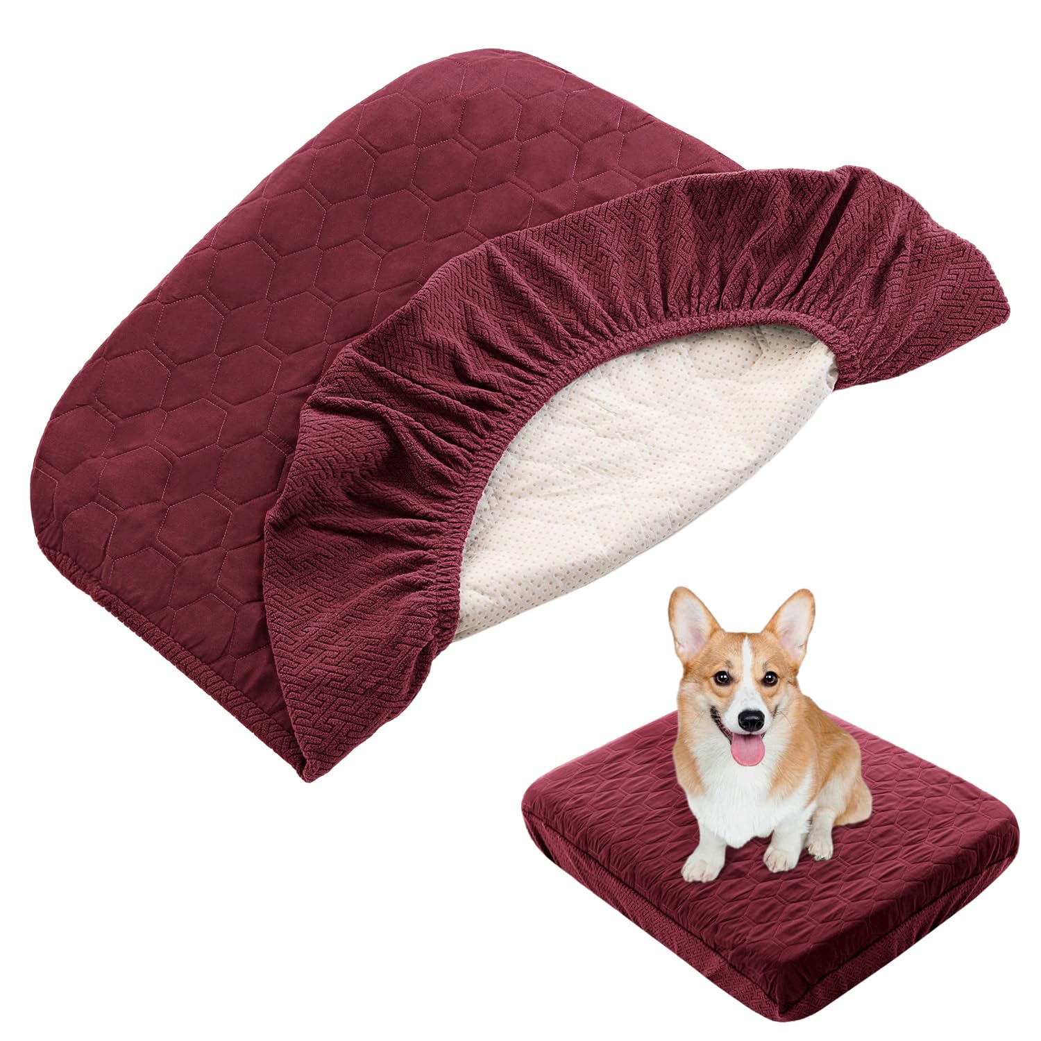 Nanbowang Waterproof Dog/Pillow Quilted Pet Bed Cover - Washable, Easy To Remove, Lovely Puppy/Cat Bed 32X40 Burgundy