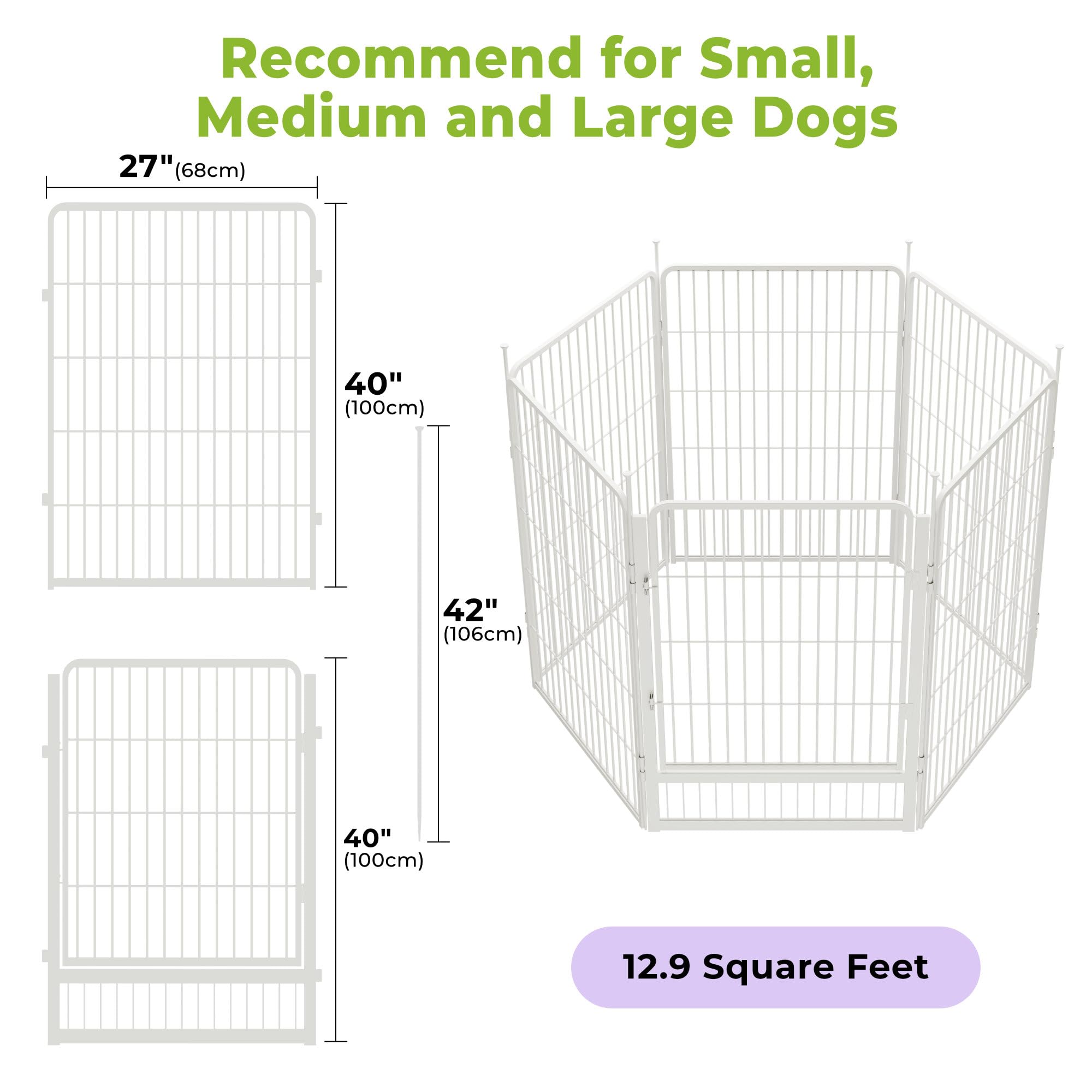 Sunsgrove Indoor Dog Playpen With Wider Door, 40 Inch 6 Panels Non Slip Dog Pen Indoor, Anti Rust Dog Fence, Free And Safe Play,