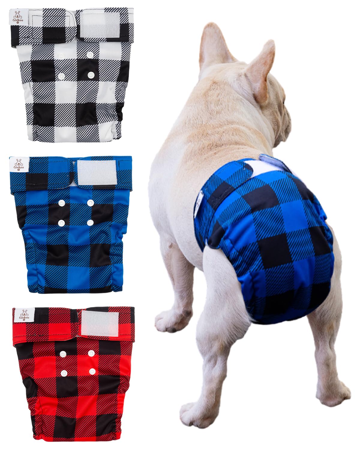 Cutebone Washable Dog Diapers Female 3 Pack Puppy Training Pants For Docked-Tail Dogs Wwd01L