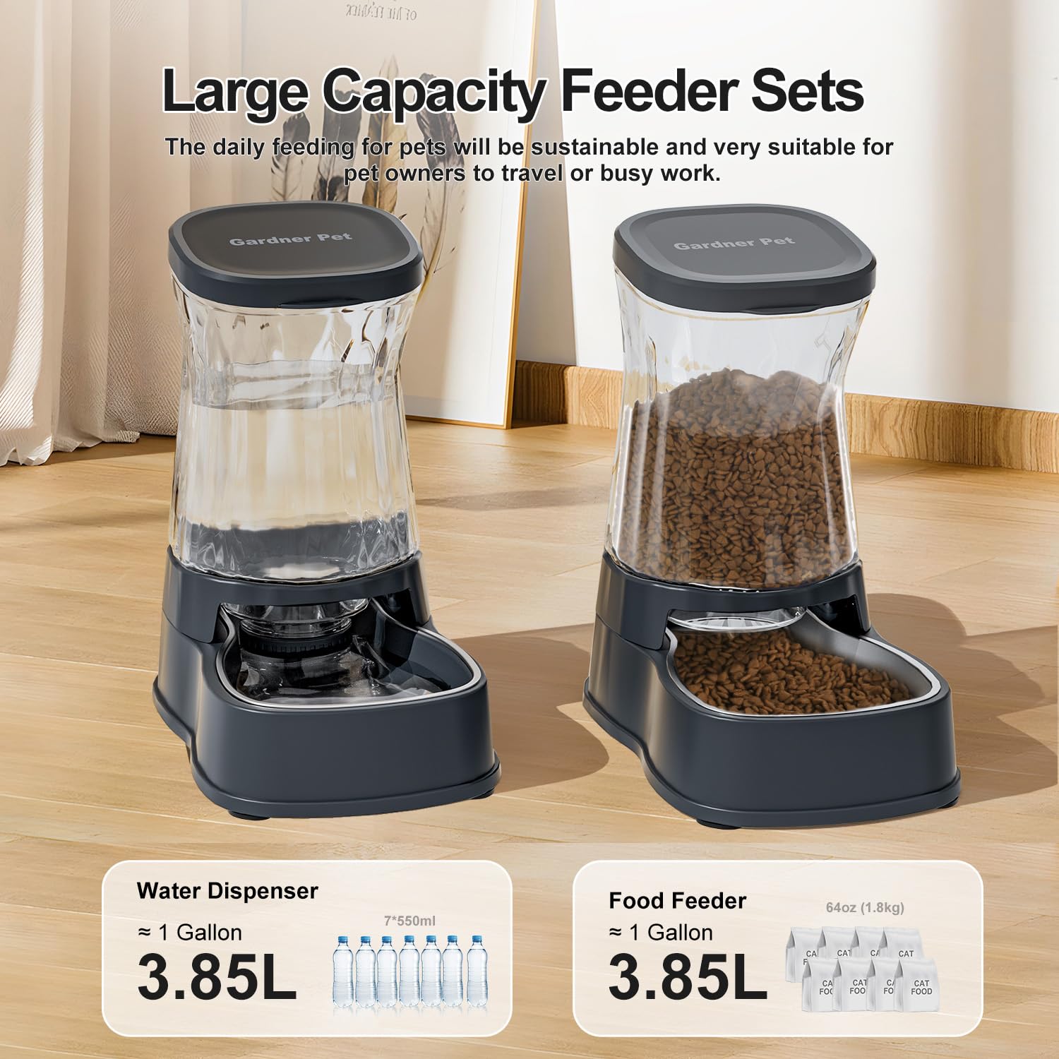 Gardner Pet Automatic Dog Water Dispenser Gravity Stainless Steel Waterer & Food Feeder Set, 100% BPA Free Large Capacity Feedin