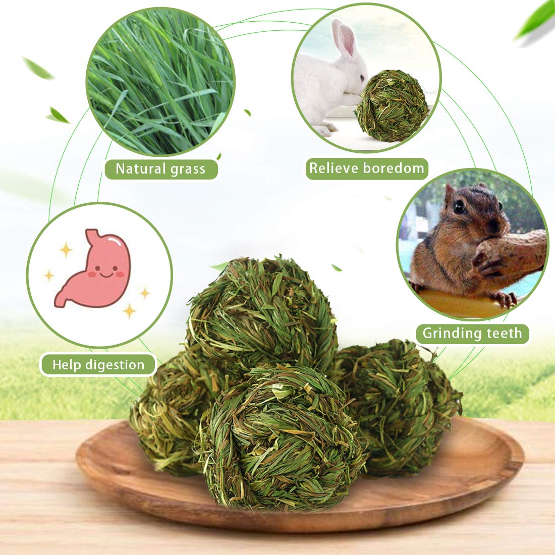 Pinvnby 6 Pack Rabbit Chew Grass Balls,Bunny Natural Timothy Woven Grass Ball Teeth Grinding Activity Play For Hamster,Chinchillas,Gerbils,Guinea Pigs And Other Small Animal