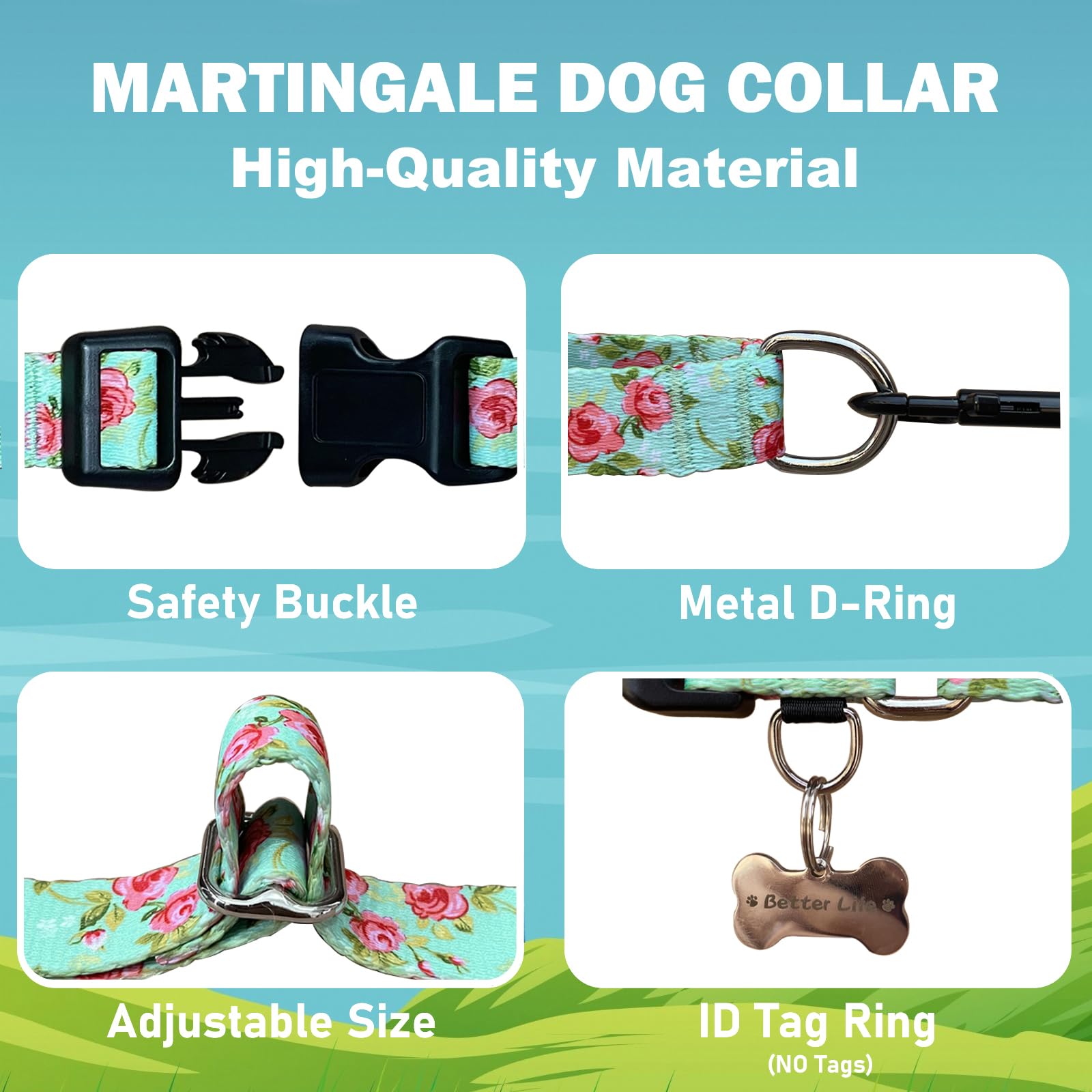 Fidohug Martingale Collar For Dogs With Buckle Pink Floral Dog Collar No Pull Cute Girl Female Dog Collars For Extra Large Dogs,