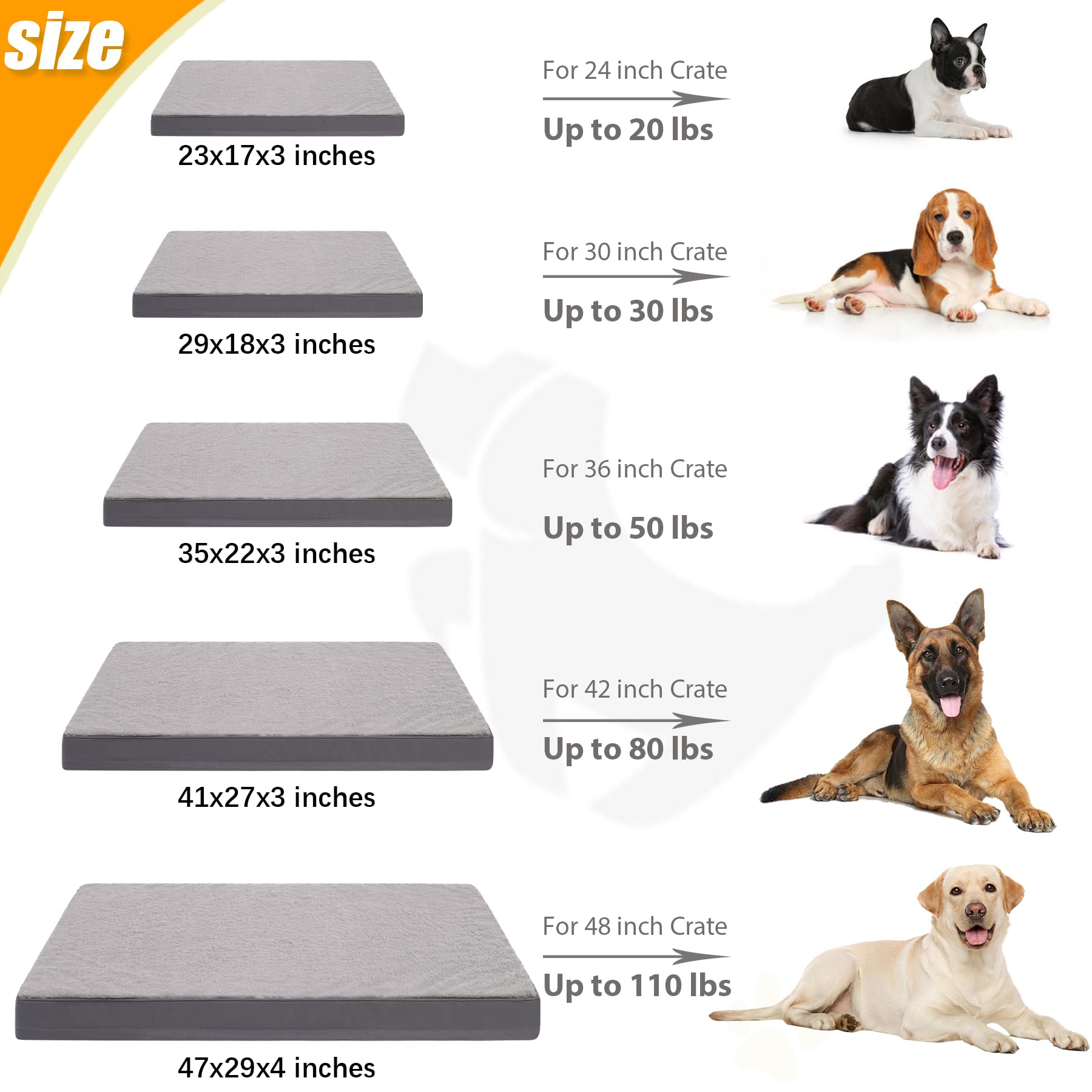Ksiia Orthopedic Dog Bed Dog Crate Bed Waterproof Dog Beds For Large Dogs Deluxe Plush Washable Dog Bed With Egg Crate Foam & Removable Cover, 35 X 22 Inch, Dark Gray