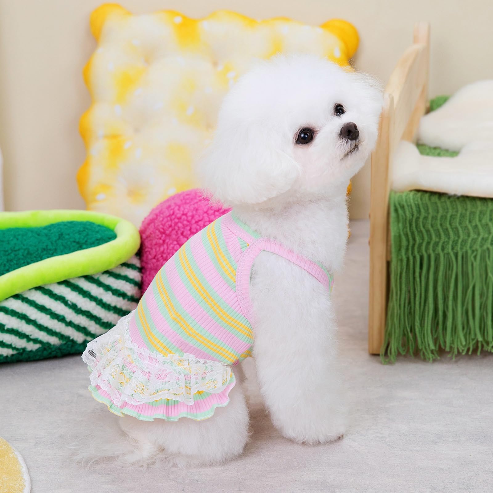 Winmany Dog Summer Clothes Puppy Sleeveless Striped Vest T-Shirt Pet Tutu Skirt Cat Dresses Suitable For Small Medium Cat Dog (Y