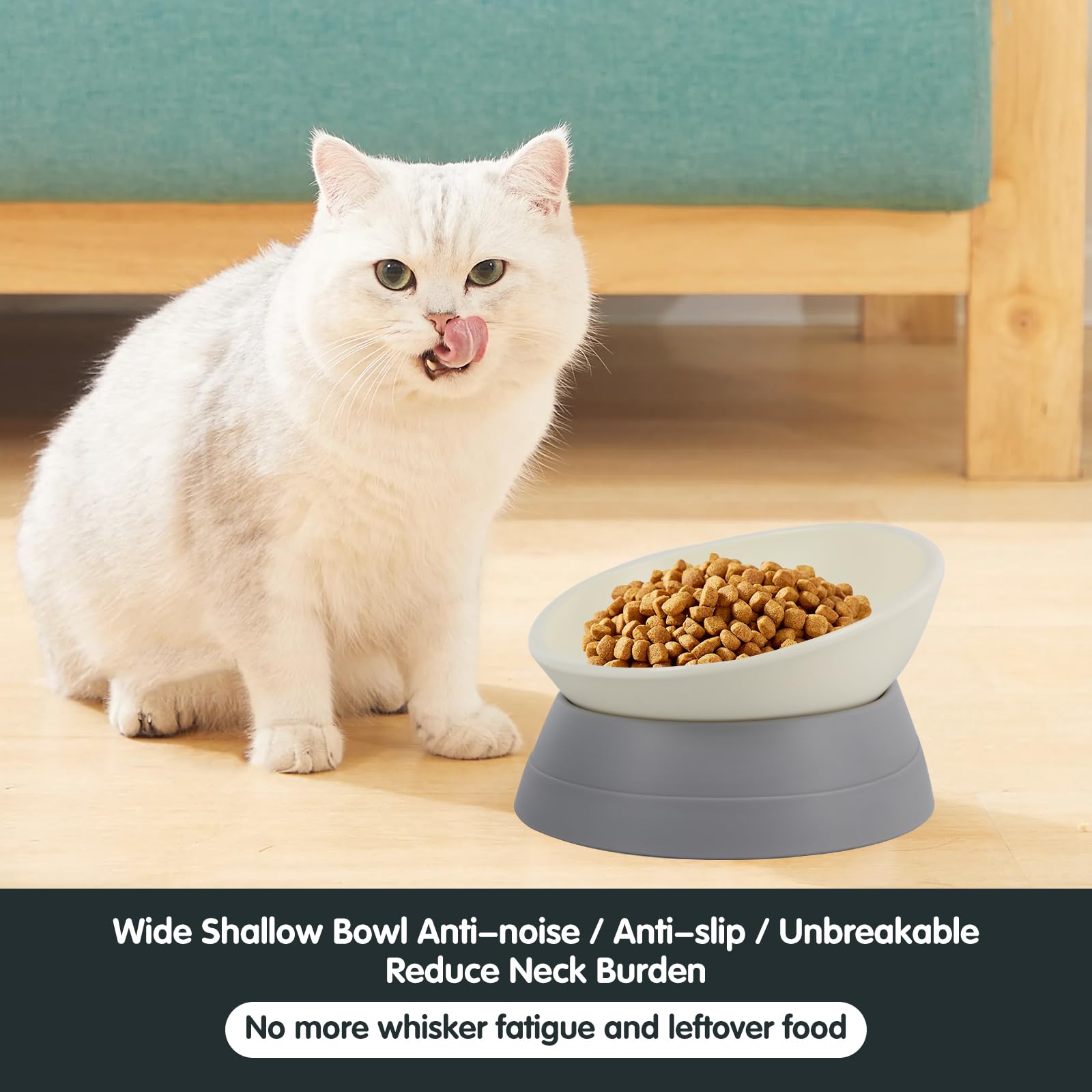 Bulldog Bowl Anti-Slip Dog Cat Dish Detachable Rubber Dog Bowl Pet Sterile Tilted Pet Feeder Slope Base (Grey, 3.5 Cup (Medium/L