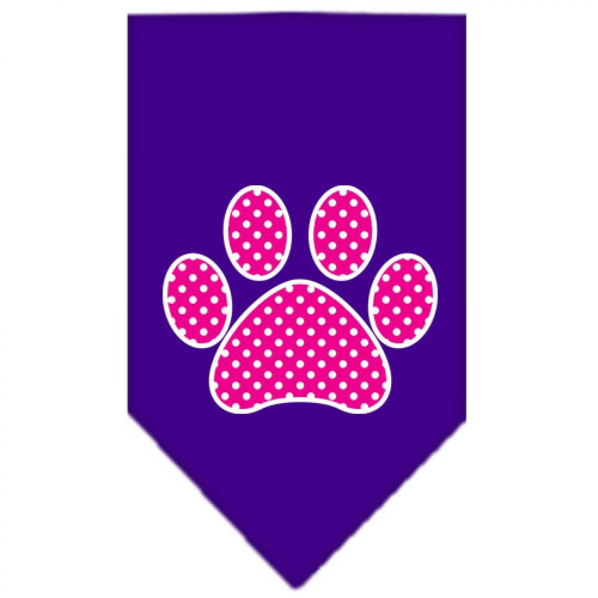 Pet and Dog Bandana Screen Printed, &quot;Pink Swiss Dot Paw&quot; Purple Large