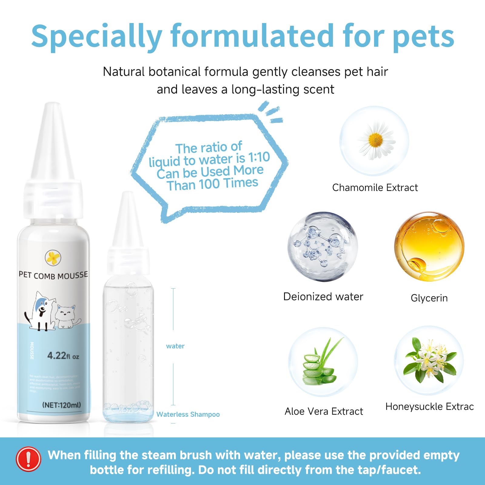Pet Steam Brush for Dog & Cat - 3-in-1 Steam Grooming Brush for Shedding & Hair Removal - Pet comb leave-in serum with Mist for