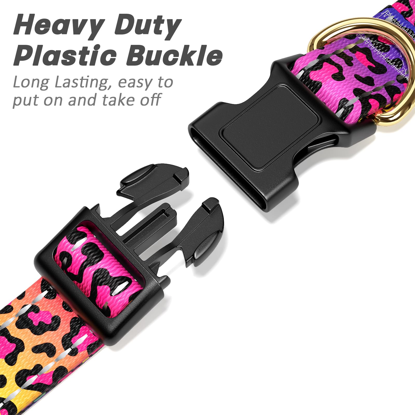 Tmoodel Reflective Dog Collar For Large Dogs, Cute Leopard Style Adjustable Heavy-Duty Nylon Puppy Collar For Boy And Girl Femal