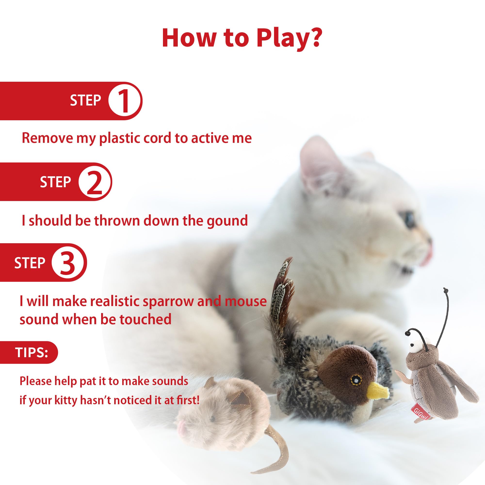 Petgeek Gigwi Simulated Chirping Bird Cat Toy, Fake Interactive Cat Toys For Indoor Cats, Feather Toy With Hanging Loop For Bore