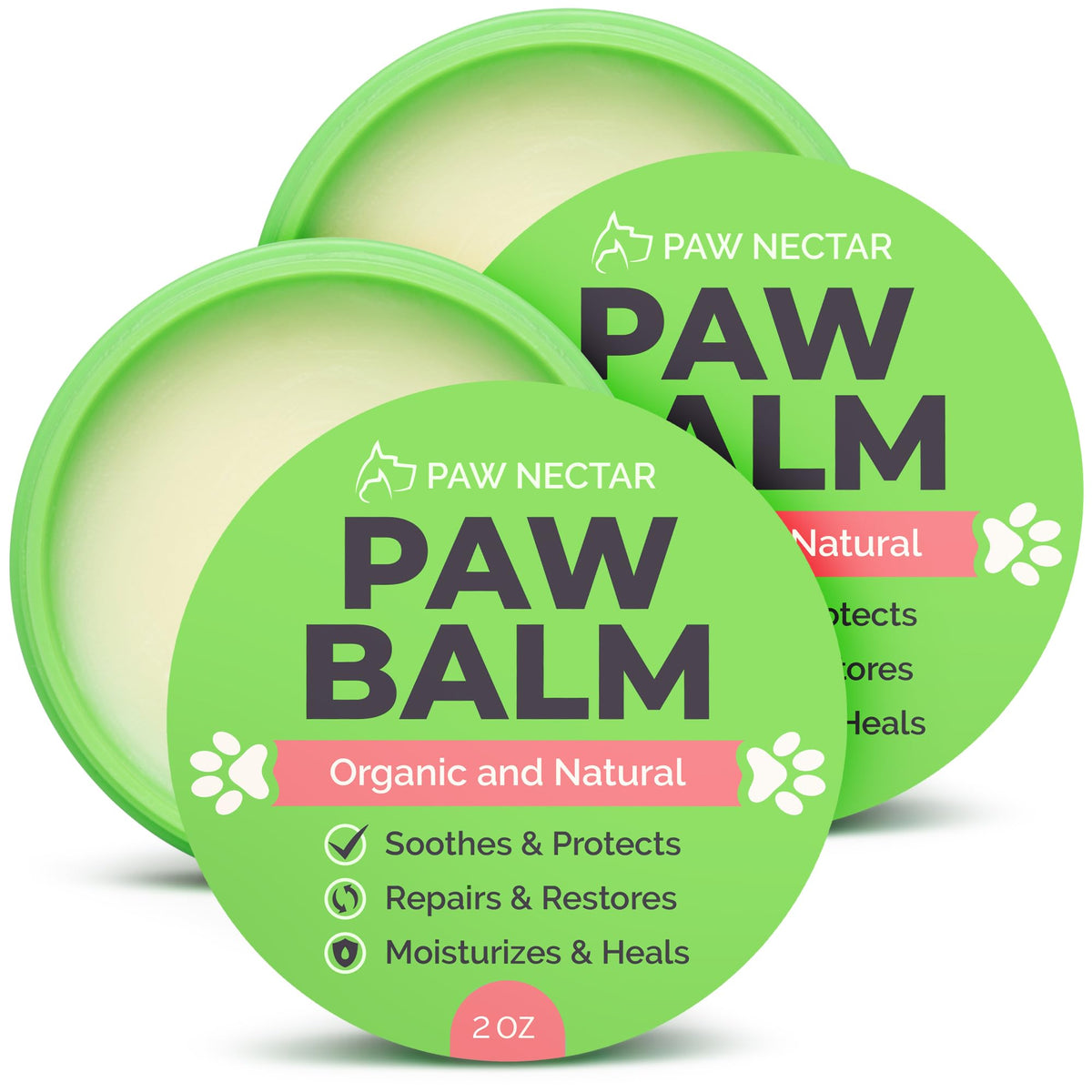 2-Pack Paw Nectar Dog Paw Balm, 4 Oz | Heals, Repairs & Restores Dry, Cracked & Damaged Paws | 100% Organic & Natural Cream Butter Wax Moisturizer For Dog Feet & Foot Pads